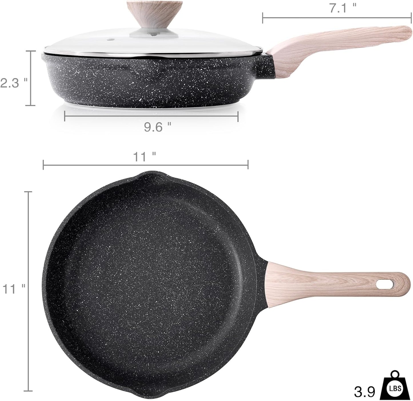 Frying Pans Nonstick with Lid, 11 Inch Skillet with Lid, Induction Cooking Pan, Stay-Cool Handle, Compatible with All Stovetops, PFOA Free