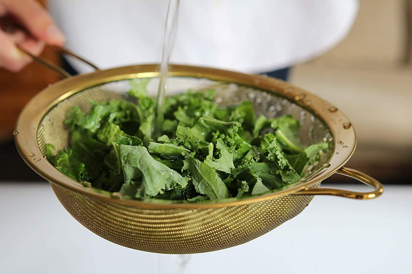 Strainer Set Fine Mesh – Premium 304 Stainless Steel (18/8) – 8″, 5.5″ and 3.3″ Sturdy Kitchen Strainers (Gold)