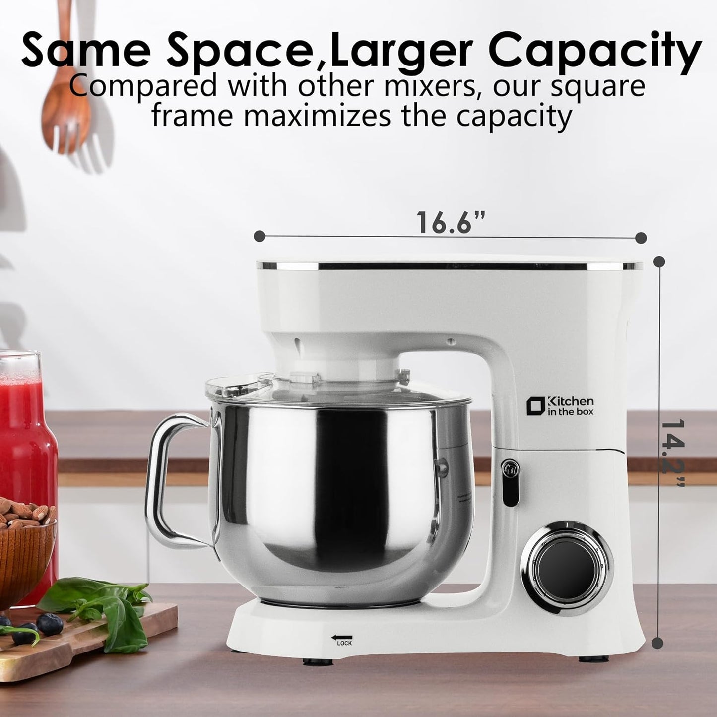 Kitchen in the Box Stand Mixer, 900W 8.5 QT Kitchen Electric Mixer, 10-Speed Large Capacity Tilt-head Food Mixer with Dough Hook, Wire Whip, Flat Beater & Splash Guard (White)