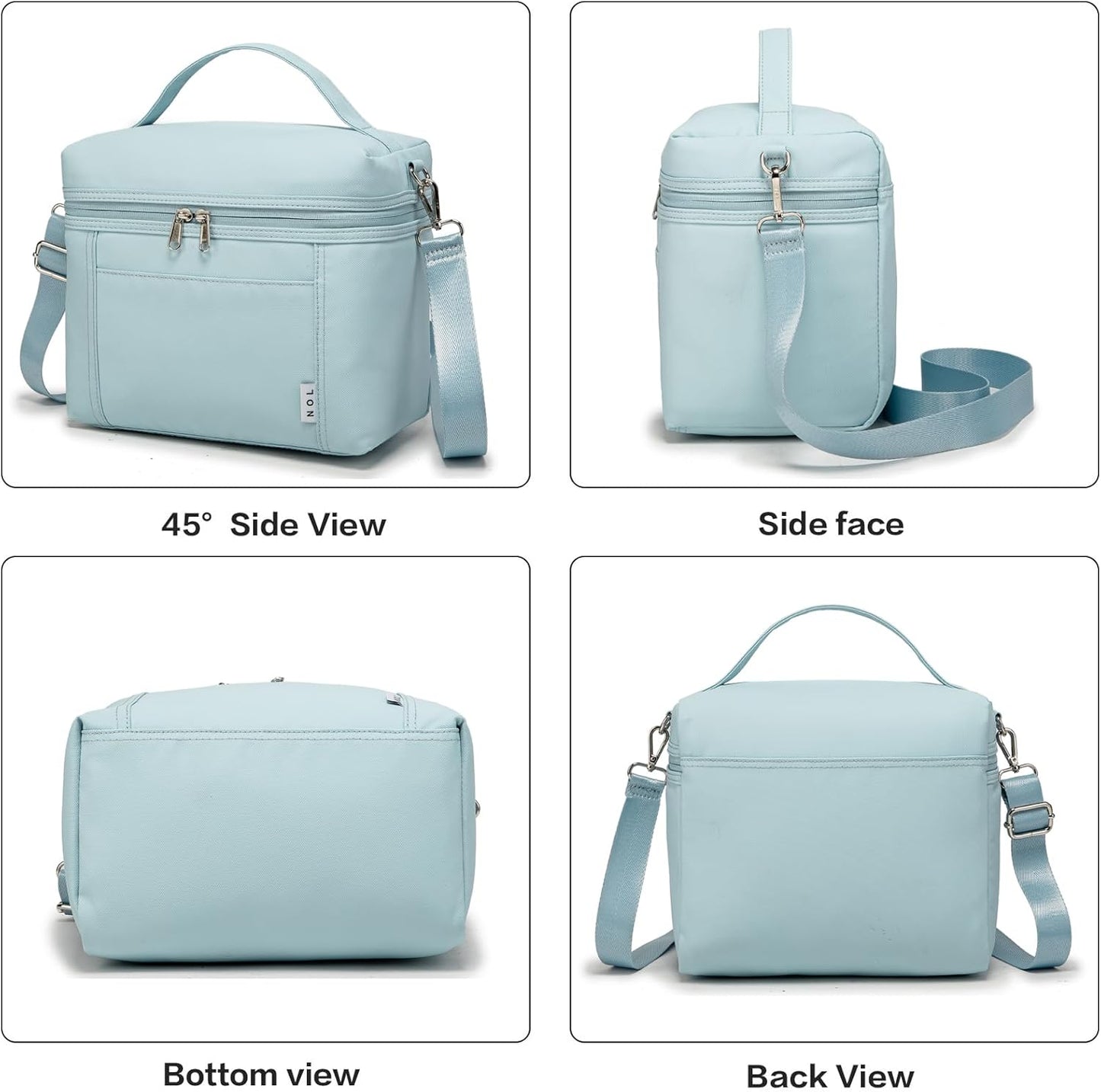 NOL Natural Organic Lifestyle Insulated Lunch Bags for Women Cooler Bag Lightweight Nylon Waterproof Lunch Box For Work (Light blue, Medium(normal))