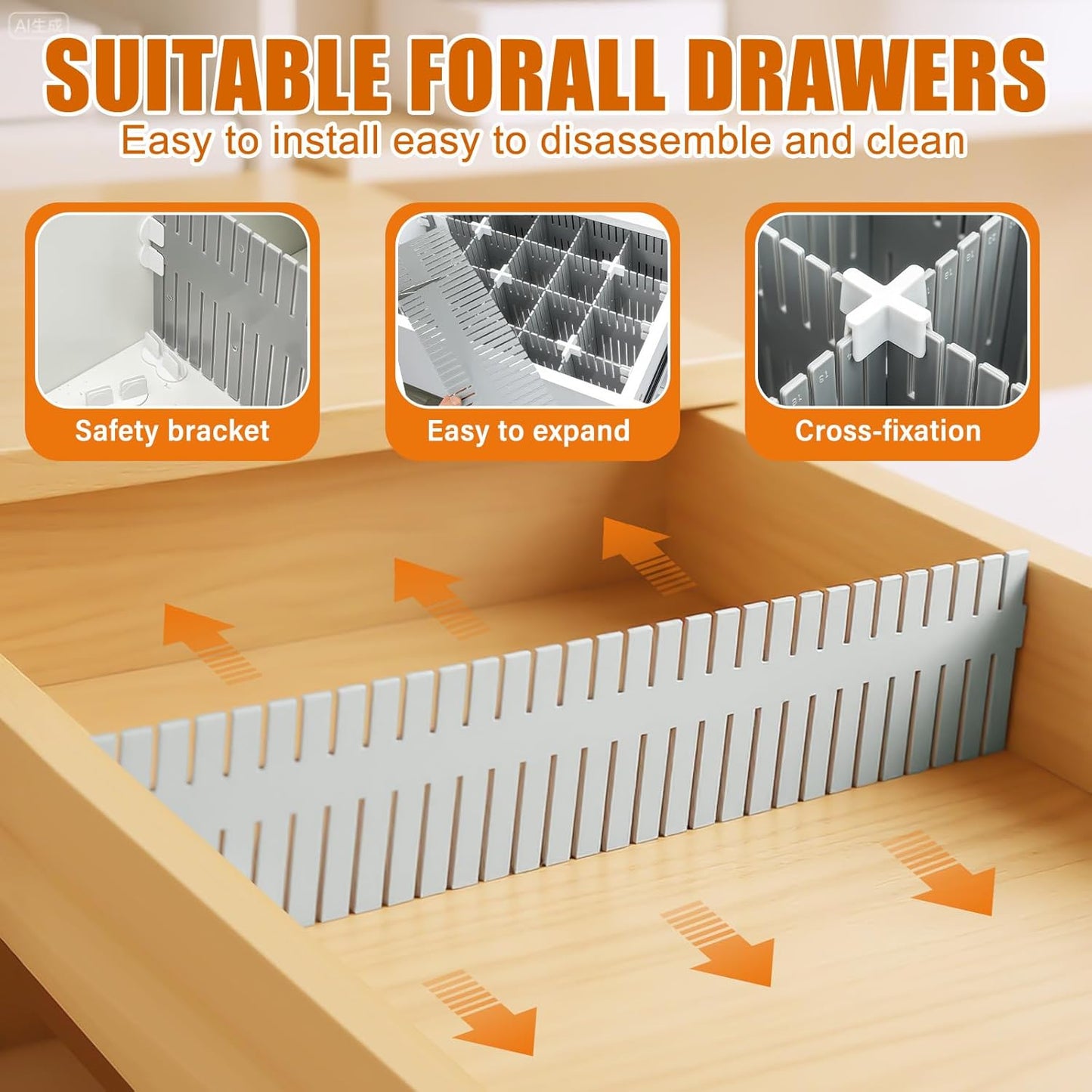 Blosssound 15pcs 5.12x 15 Tall Drawer Divider Adjustable Drawer Organizer DIY Ultra Deep Storage Organizer Separator with Fixed Buckle for Underwear Socks Dormitory Office Kitchen Bedroom(Grey)