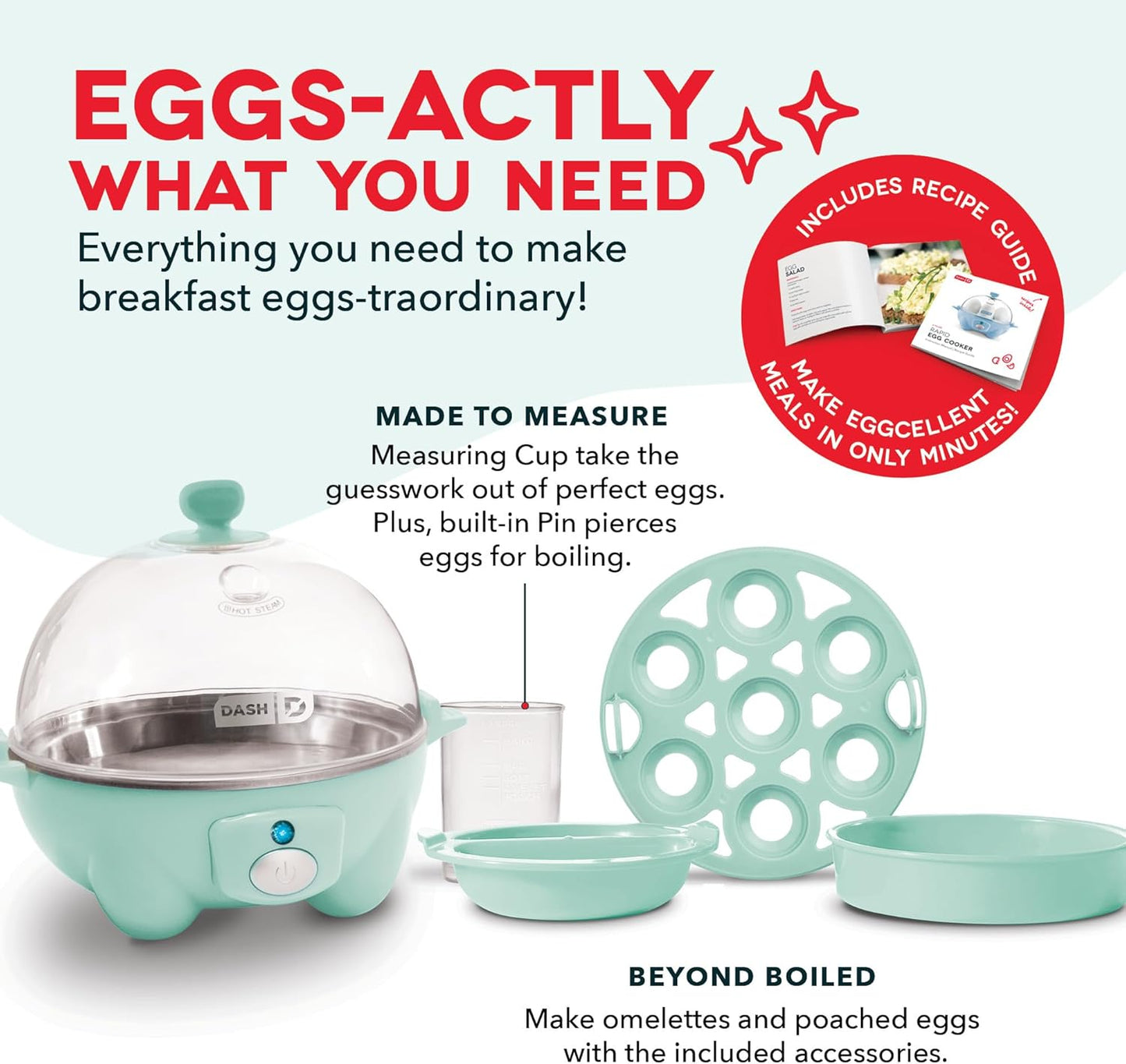 DASH Rapid Egg Cooker: 7 Egg Capacity Electric Egg Cooker for Hard Boiled Eggs, Poached Eggs, Scrambled Eggs, or Omelets with Auto Shut Off Feature - Aqua
