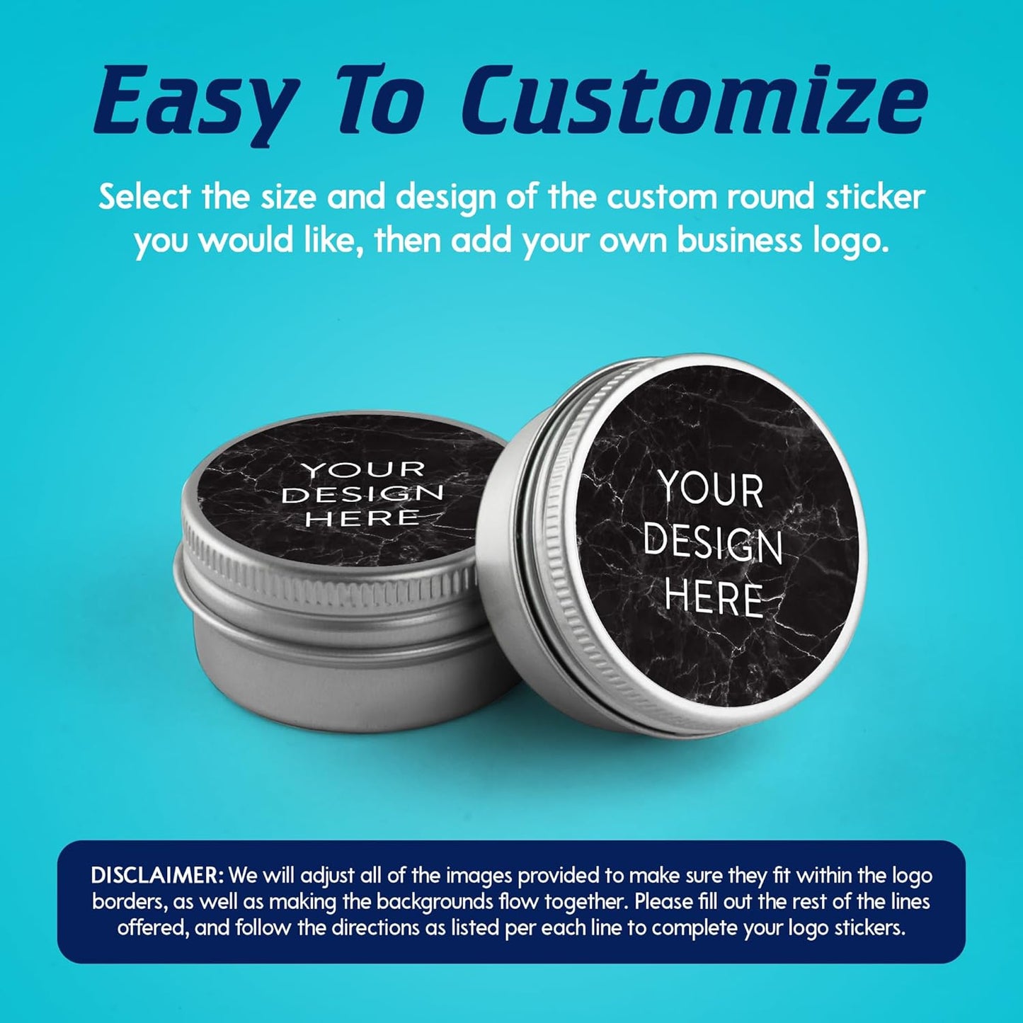 100 Custom Vinyl Stickers - Upload Your own Image, Text, Design, Logo - Personalized Logo Labels for Handmade, Packaging, Bottle, Jars, Candle, Brand Stickers (Black Marble, 4x4)