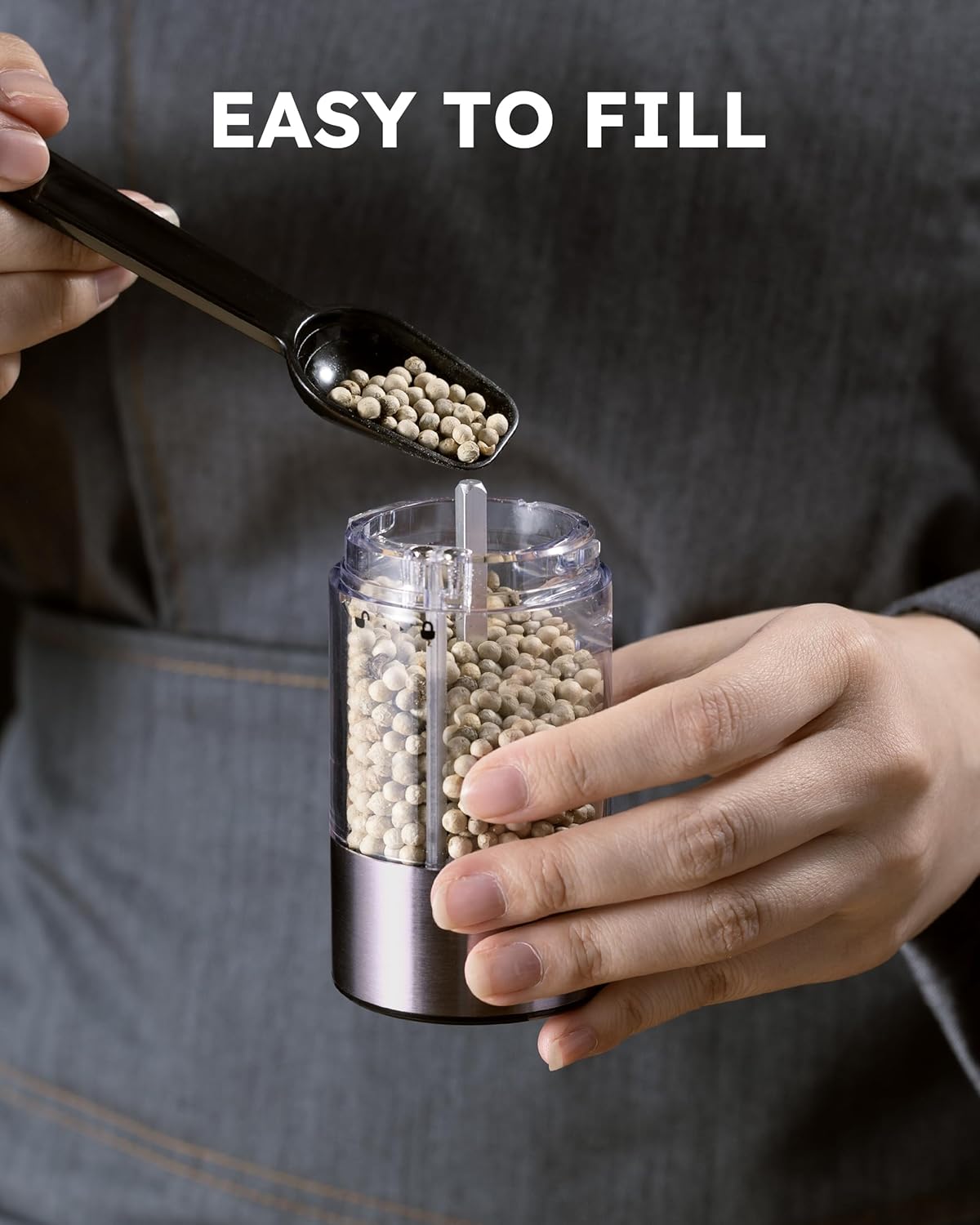 FORLIM Rechargeable Electric Salt and Pepper Grinder Set - Automatic One-Handed Operation Mill with Light (2 Mills) - Electronic Adjustable Shakers - Ceramic Grinder - Gunmetal Gray