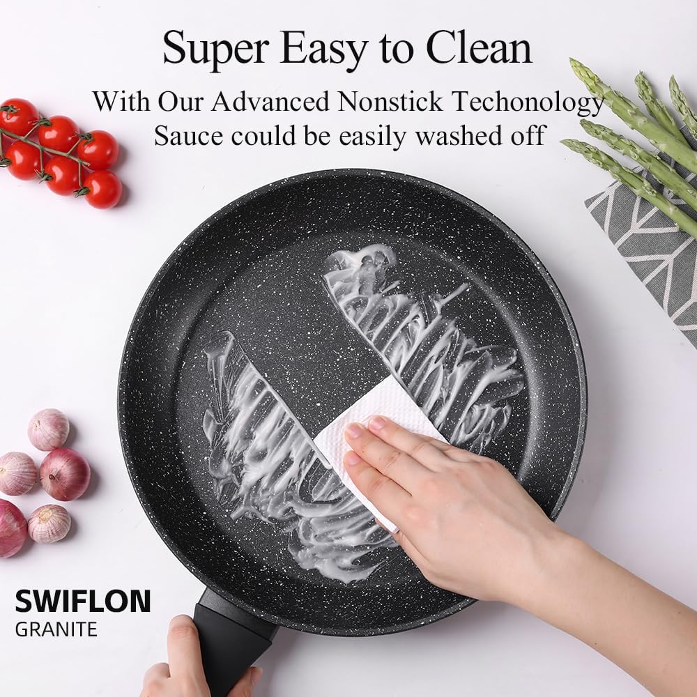 Non Stick Frying Pans,Healthy Stone Cookware,Deep Frying Pan Skillet,Omelette Pan,Egg Pans Nonstick，PFOA-free Non Toxic Frying Pan (8 Inch)