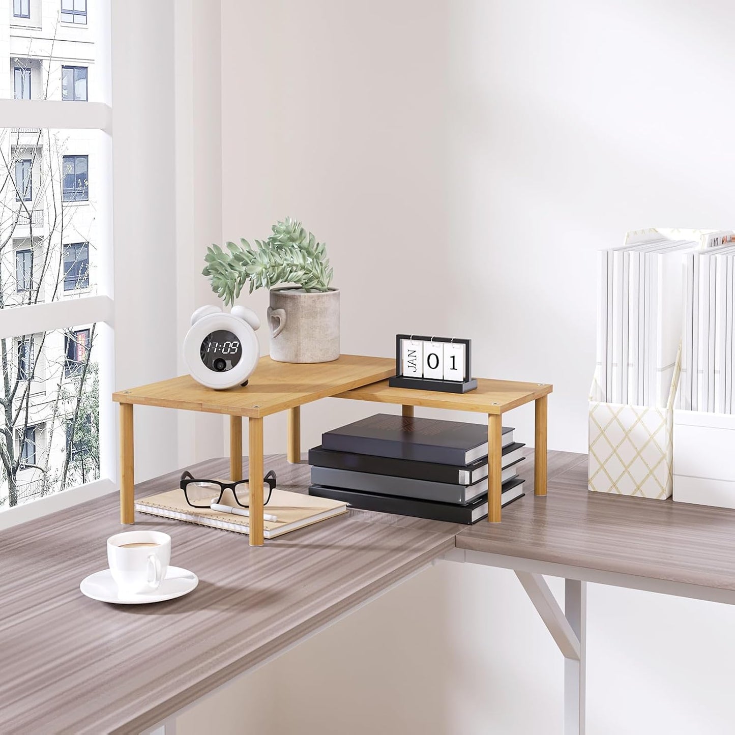 Cabinet Organizer Shelf(Set of 2),Kitchen Counter Shelves,Bamboo Stackable Expandable Spice Rack Countertop(Large)