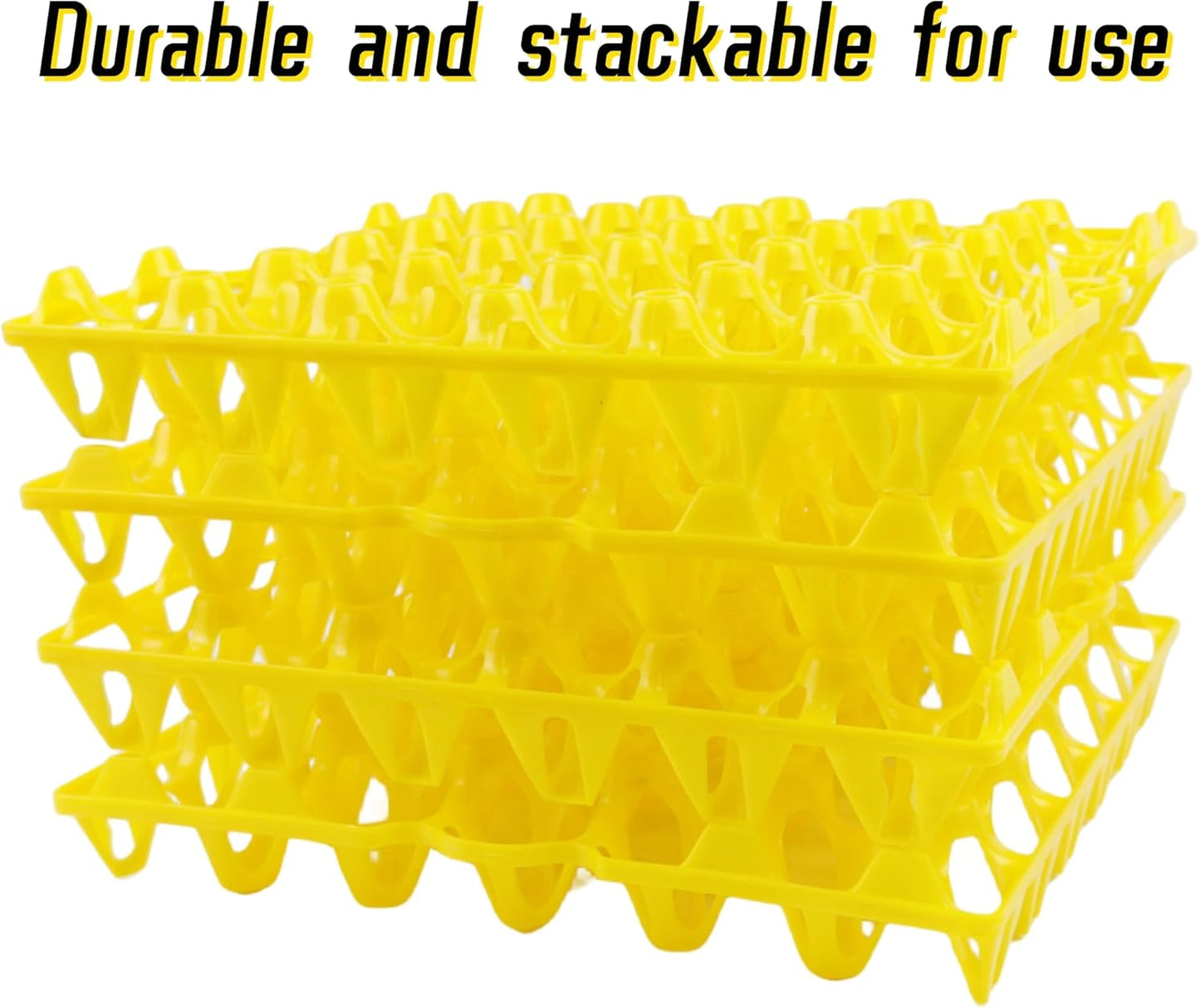4-Pack Plastic Egg Tray Egg Crates 30-Egg Flats for Home Chicken Farmers, Stackable Egg Cartons Hold Multiple Eggs, Great for Storing, Sorting, and Shipping Eggs, Durable and Reusable (Yellow)
