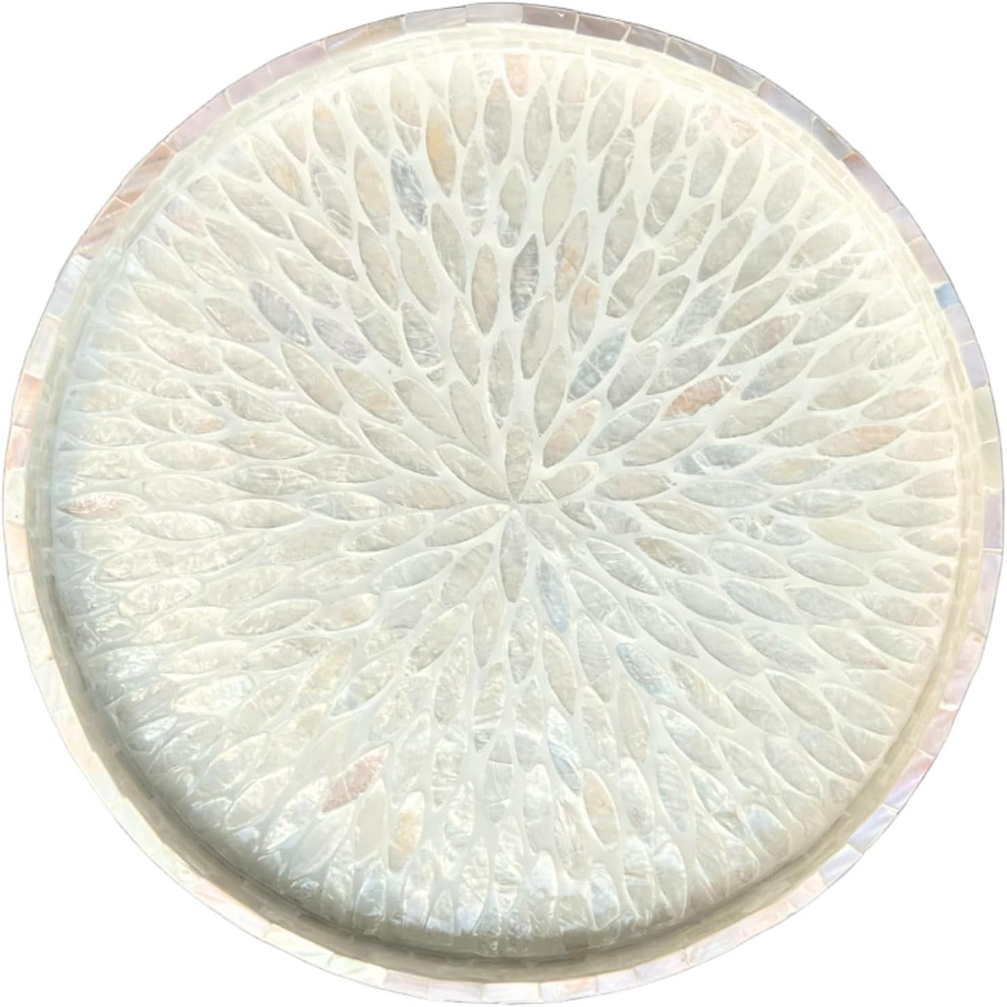 12.5" Lazy Susan for Table Top – Mother of Pearl Spinning Turntable Serving Tray, Marble Lazy Susan Organizer for Dining Table Centerpiece, Kitchen Island Decor, Bathroom Counter, Outdoor Use (White)