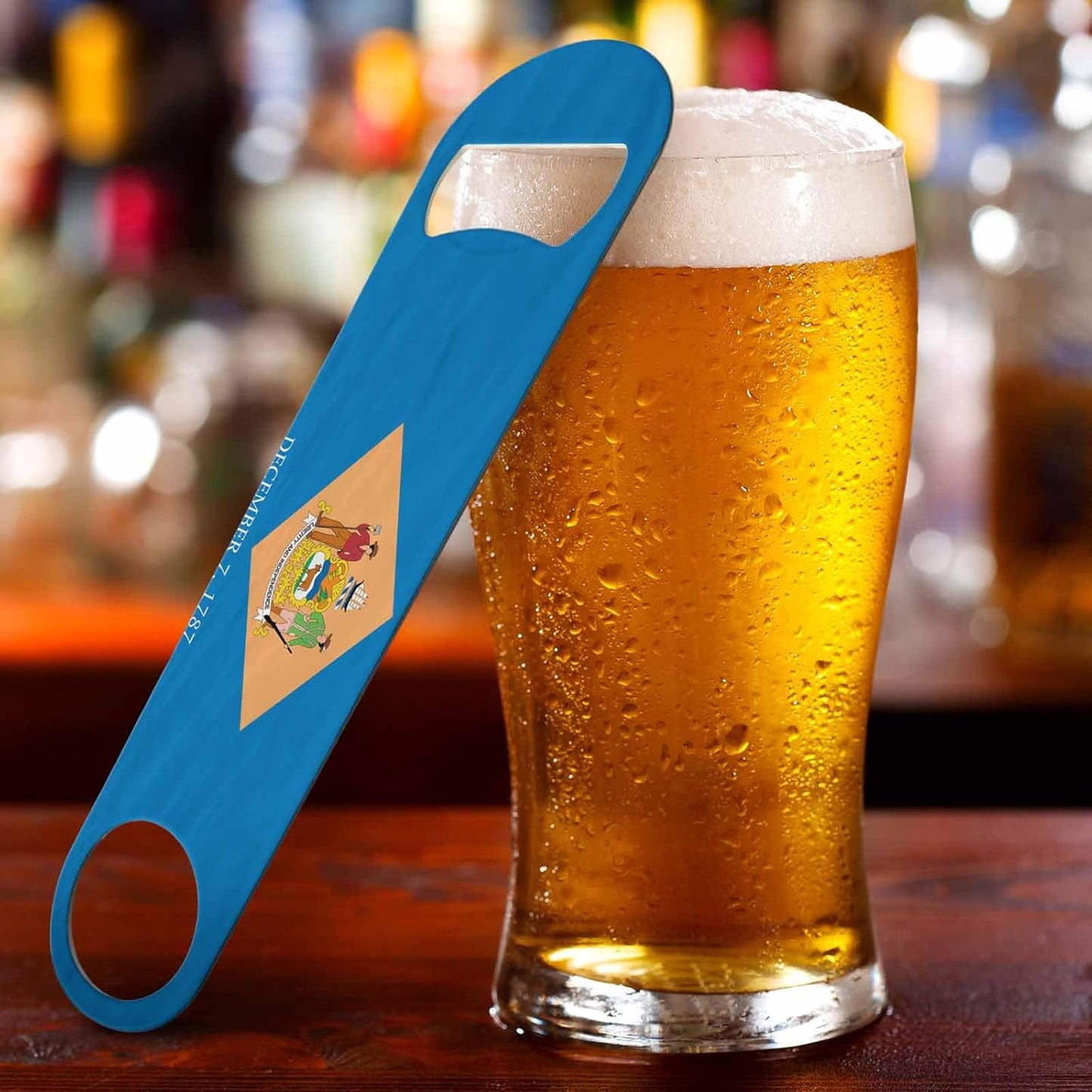 Delaware State Flag Stainless Steel Bottle Opener Abstract Retro Blue Country Flag Patriotic Art Flat Beer Bottle Opener Keychain for Home Kitchen Bar Restaurant Party Birthday Gift