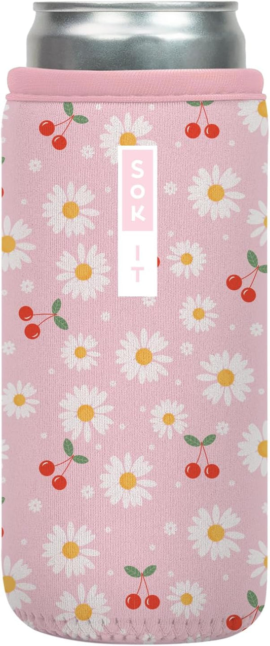 Sok It CanSok Sleeve for Beer & Soda Insulated Neoprene Cover (Cherry Bomb, 12oz Slim Can Sleeve)