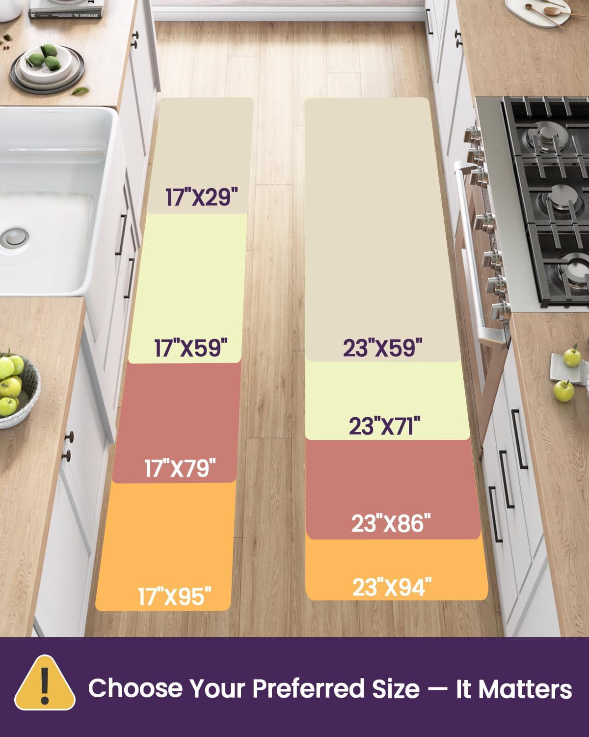 DEXI Kitchen Floor Mats Cushioned Anti Fatigue,17x29+17x59, Standing Runner Rug Waterproof, Comfort Memory Foam Padded for Front Sink Laundry Set of 2, Grey