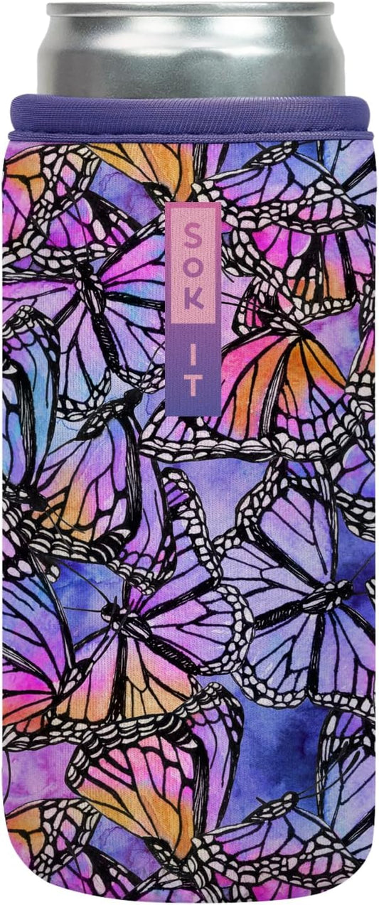 Sok It CanSok Sleeve for Beer & Soda Insulated Neoprene Cover (Butterfly Galaxy, 12oz Slim Can Sleeve)