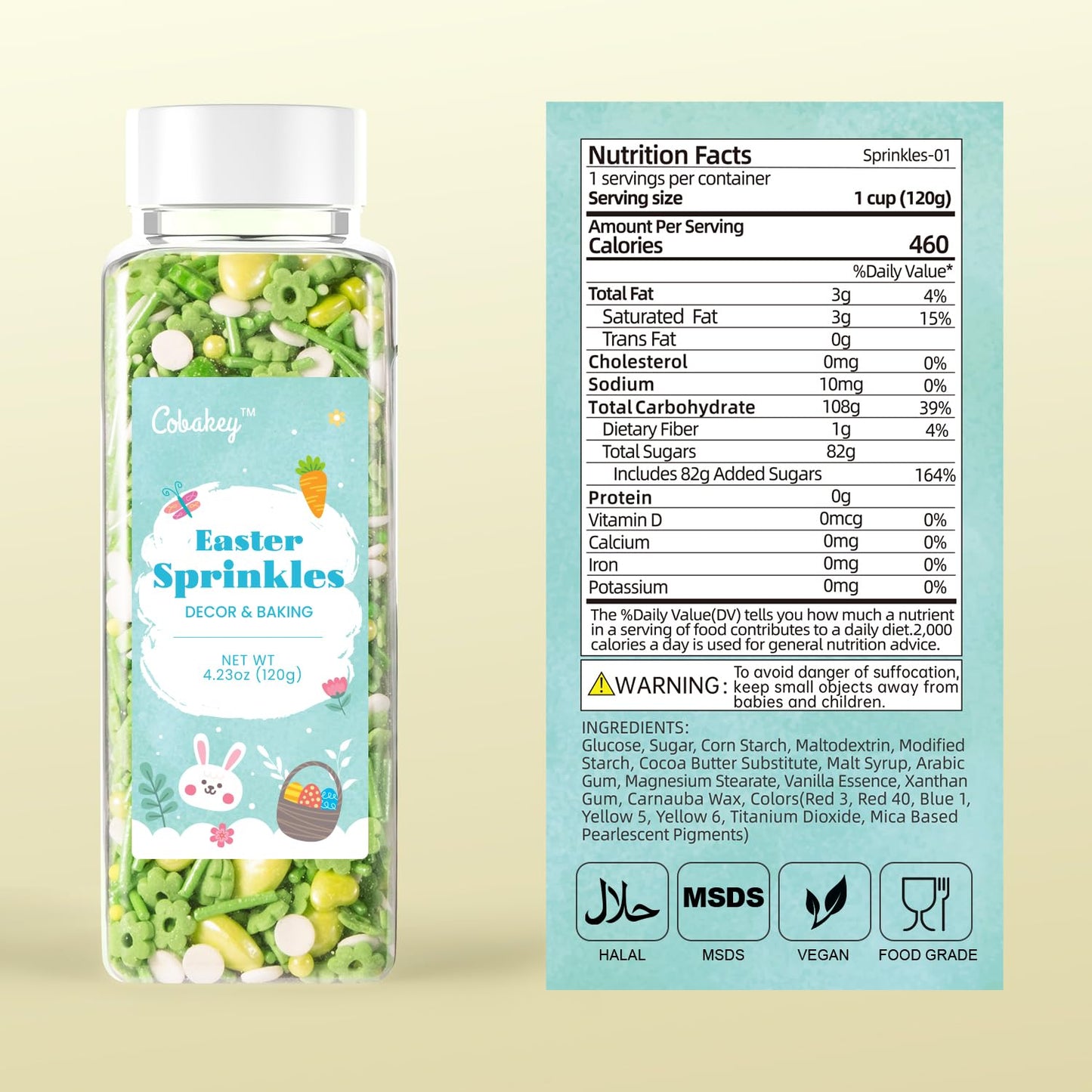 Cobakey Easter Sprinkles for Cookies 4.23 Ounce Spring Sprinkles for Baking Green Easter Eggs Perfect for Easter Cake Decorations, Baking, Ice Cream, Cookies, Cupcake Topper