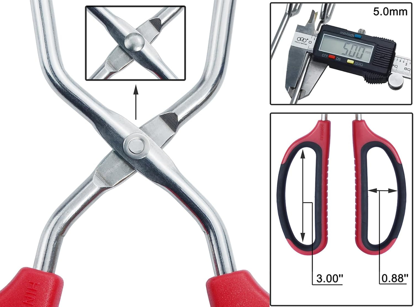 Stainless Steel Kitchen Scissor Tongs Set for Cooking, Grilling & Serving, 3-Piece with Red Handle (10/12/16 Inch)