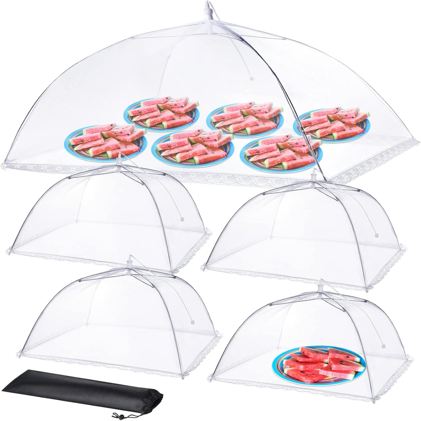 Food Covers for Outside - 1 Extra Large (40 x 25 in) & 4 Large (17 x 17 in) Food Tents/Food Covers for Outdoors Mesh Screen, Picnic Pool Party Supplies, Pop-Up and Collapsible
