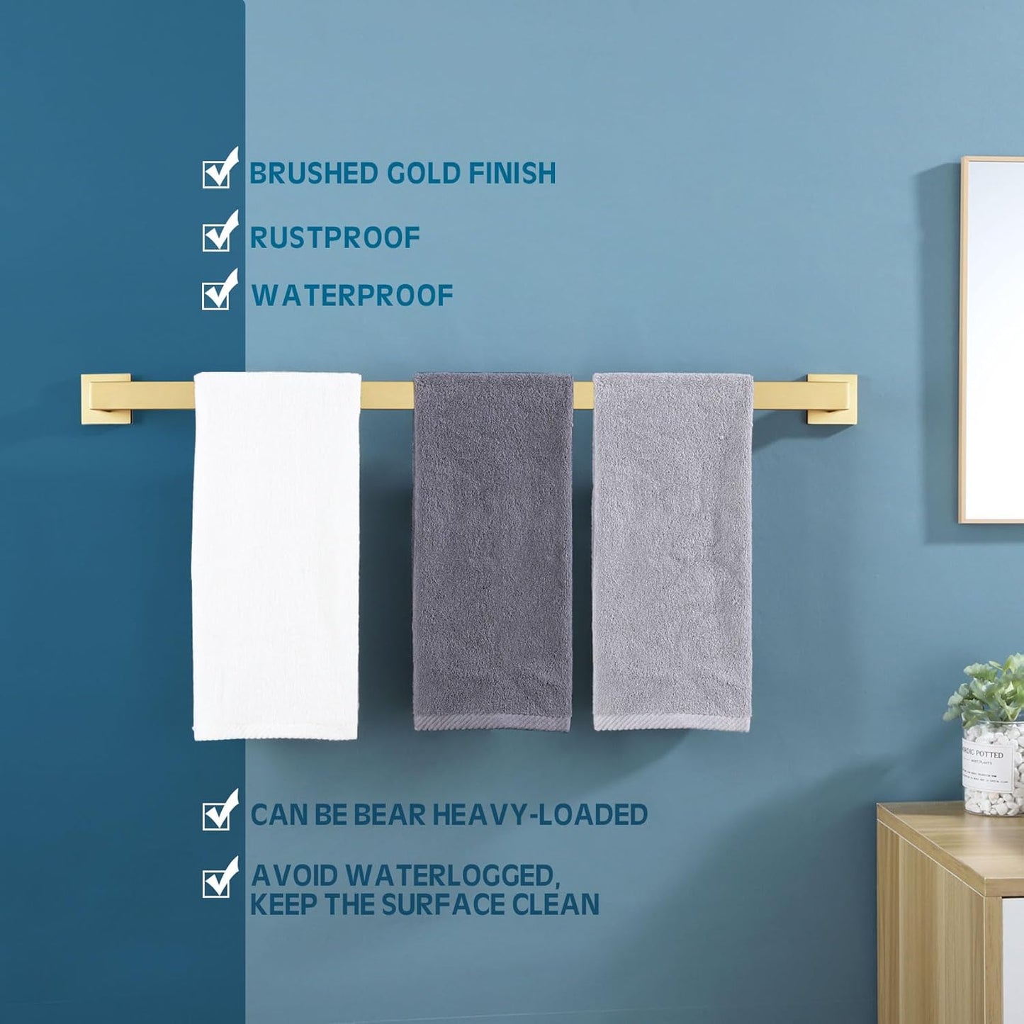 KOKOSIRI 32 Inch Gold Bath Towel Bar Bathroom Towel Rack Towel Holder Shower Hand Towel Hanger,Total Length 33.3 Inch, Brushed Gold, B4003BG-L32