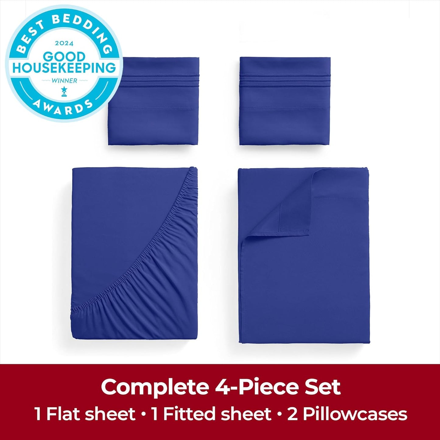 Mellanni Extra Deep Full Sheets - 4 PC Iconic Collection Bedding - Hotel Luxury, Ultra Soft, Cooling Bed Sheets - Wrinkle, Fade, Stain Resistant (Full, Royal Blue)