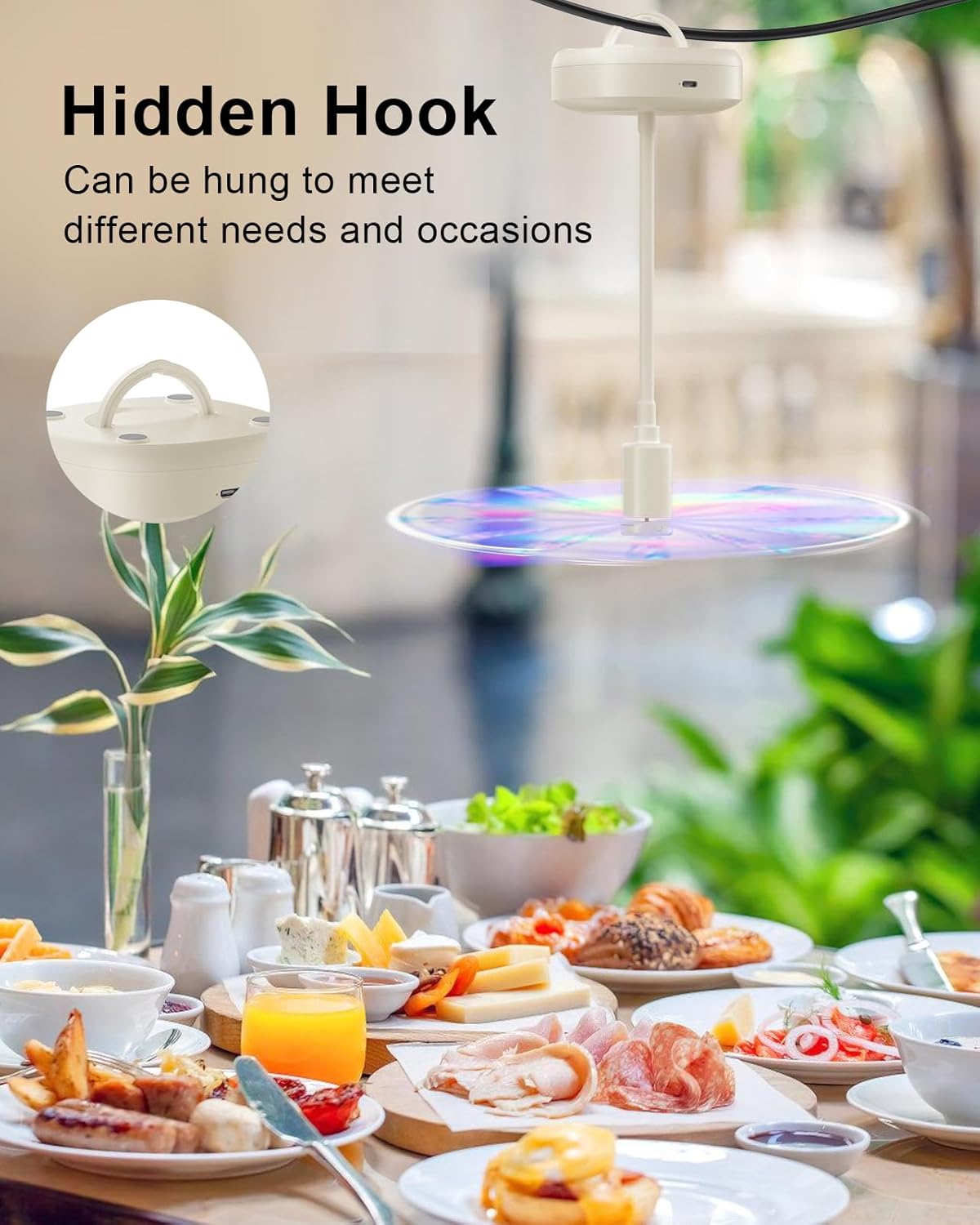 4 Pack Food Table Fan, 2000mAh USB Powered Rechargeable Food Fan, Portable Fan with Flexible Goose-Neck and Soft Blades for BBQ, Patio, Party (Beige)