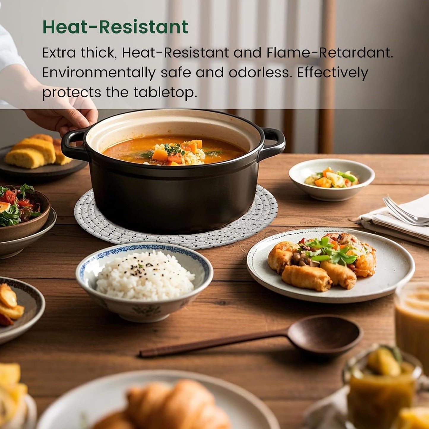 RIOOP 10 Inches Trivets for Hot Dishes, Pots and Pans with Storage Basket, 5 Heat Resistant Large Coaster for Kitchen, Hot Pads Mats for Countertops Table Kitchen Essentials Farmhouse Halloween Decor