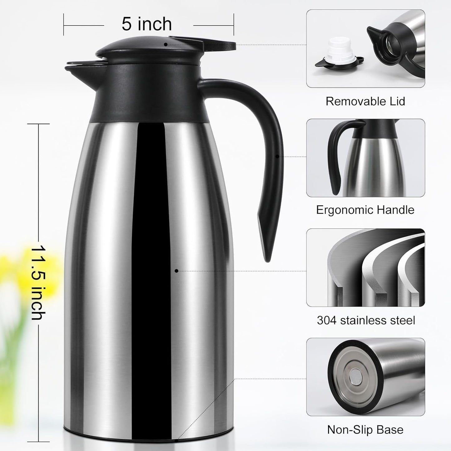 70oz Updated Thermal Stainless Steel Carafe for Hot Coffee & Water, Double Walled Vacuum Carafe (Pink+Pink)