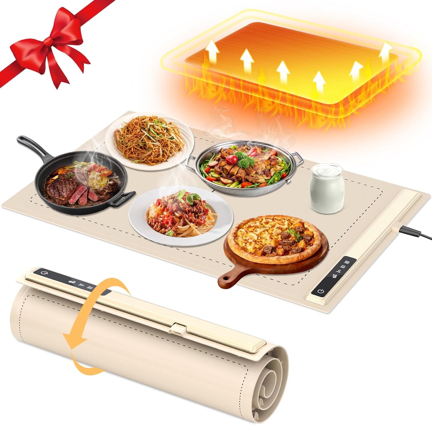 Upgrade Warming Mat for Food with Adjustable Temperature-Portable Electric Warming Tray,Roll Up Silicone Food Warmer for Parties with 3 Temperature Settings,Versatile Food Warmers for Parties Buffet