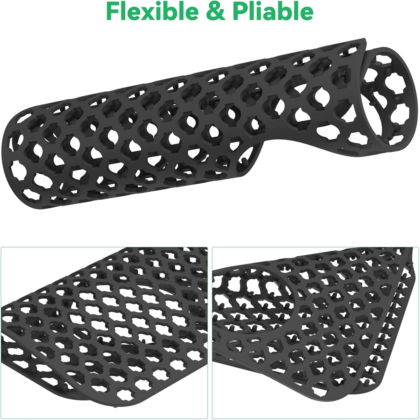 TOOVEM Kitchen Sink Mats, 2PCS Non-Slip Heat Resistant Silicone Sink Protector Mat, Folding Farmhouse Rear Drain Sink Mats, Side Drain, Black