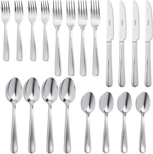 Signature Stainless Steel Flatware 20-Piece Set - Service for 4, Premium Stainless Steel with Weighted Handles, Dishwasher Safe, Everyday or Special Occasion Cutlery (Mirror Finish)