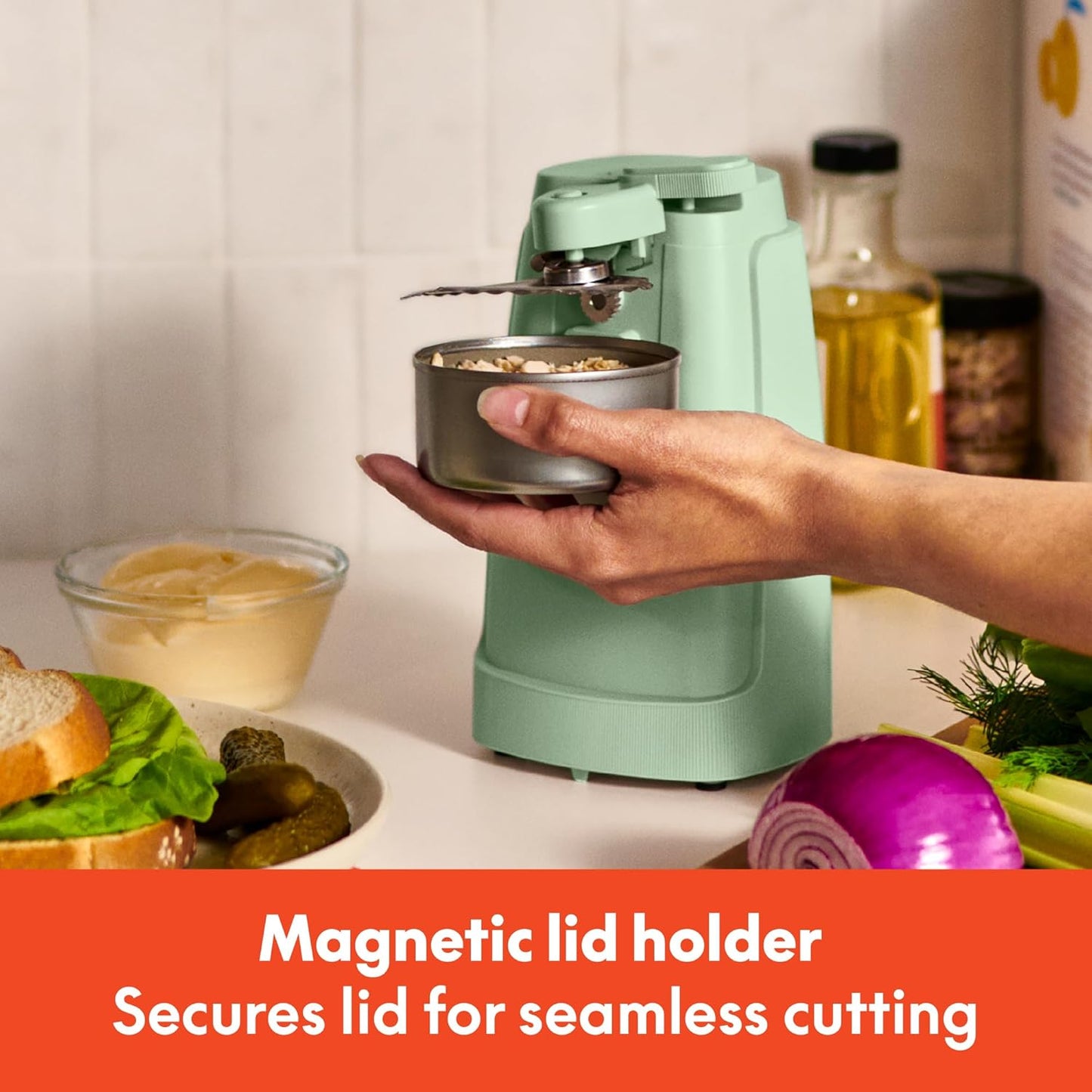 bella Electric Can Opener and Knife Sharpener, Multifunctional Jar and Bottle Opener with Removable Cutting Lever and Cord Storage, Stainless Steel Blade, Seaglass