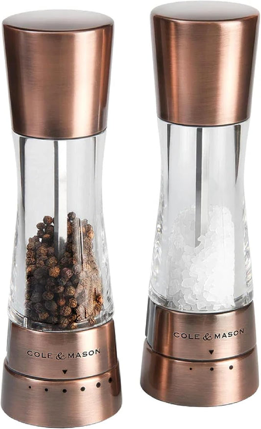 Cole & Mason Derwent Salt and Pepper Grinder Set - Refillable Salt & Pepper Grinder Set with Gourmet Precision Mechanisms - Kitchen Accessories for Cooking - Gift Set, Copper