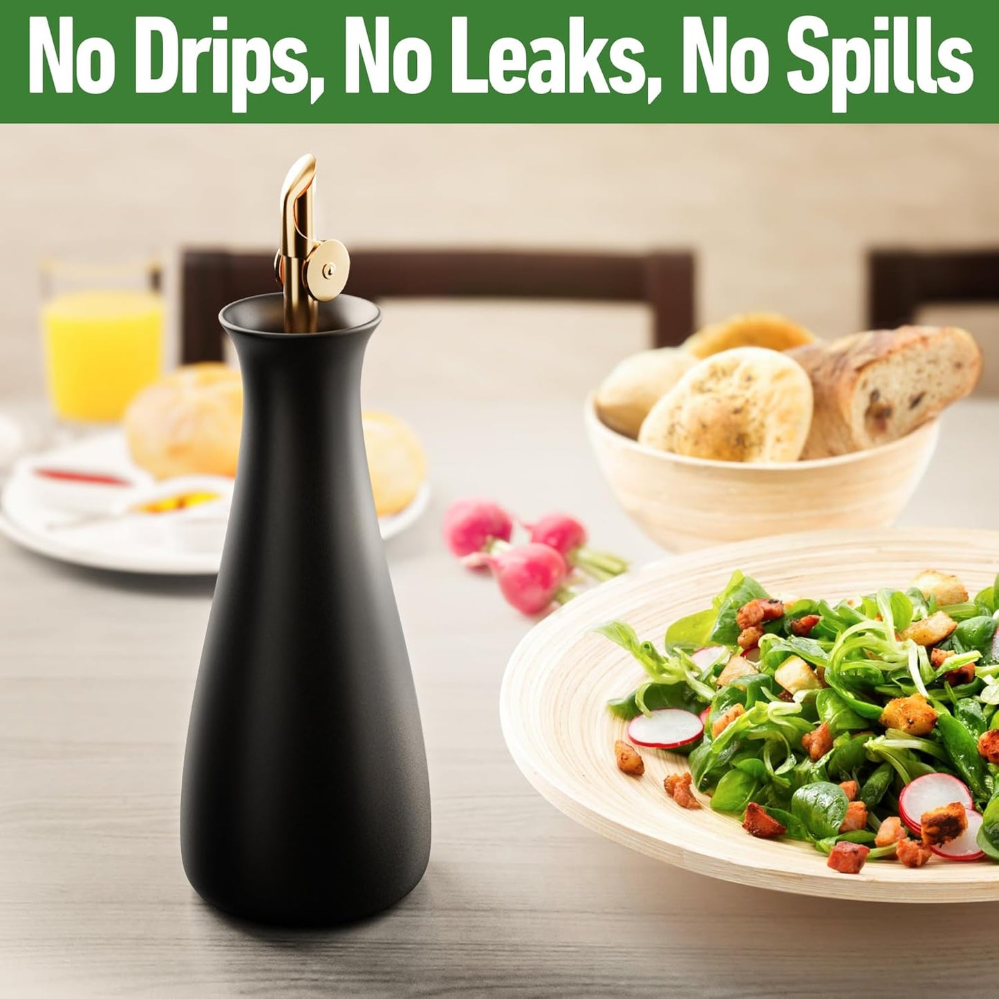 HB Design Co. Ceramic Olive Oil Dispenser with Self-Closing Gold Spout - 530 ML Capacity Matte White Ceramic Oil Dispenser for Kitchen - Leak Proof EVOO Dispensing Bottle