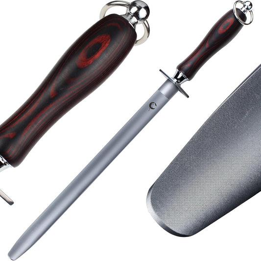 High Hardness Honing Steel 12 Inches Flat Knife Sharpener Steel Sharpening Rod for Kitchen Knives Carbon Steel Honing Rod