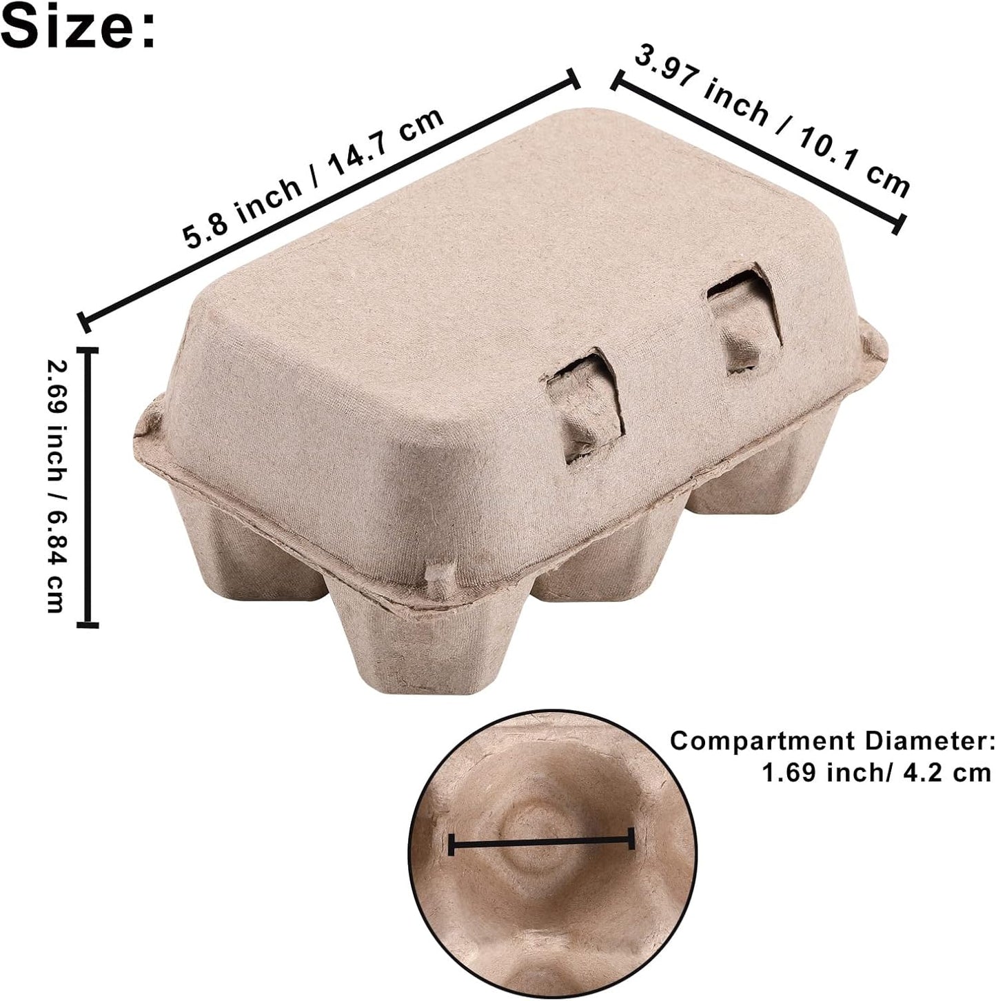 Half Dozen Egg Cartons 200 Pack, Blank Natural Pulp Box 6 Count for Chicken Eggs Reusable, Storage Tray Strong for Holds Up to Six 6 Egg Cardboard Paper Holder Container for Refrigerator