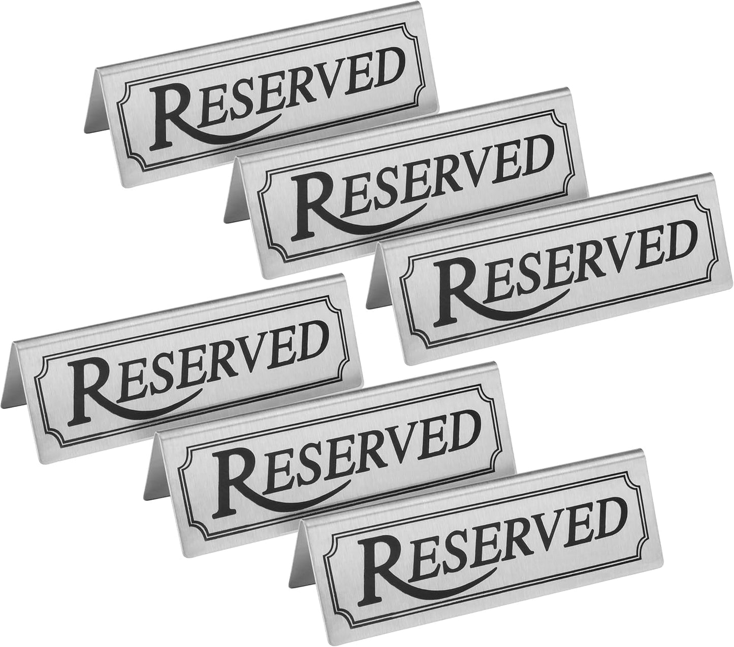 New Star Foodservice Stainless Steel Table Tent Sign (Silver (Reserved), 4.75"x 1.75" (Set of 6))