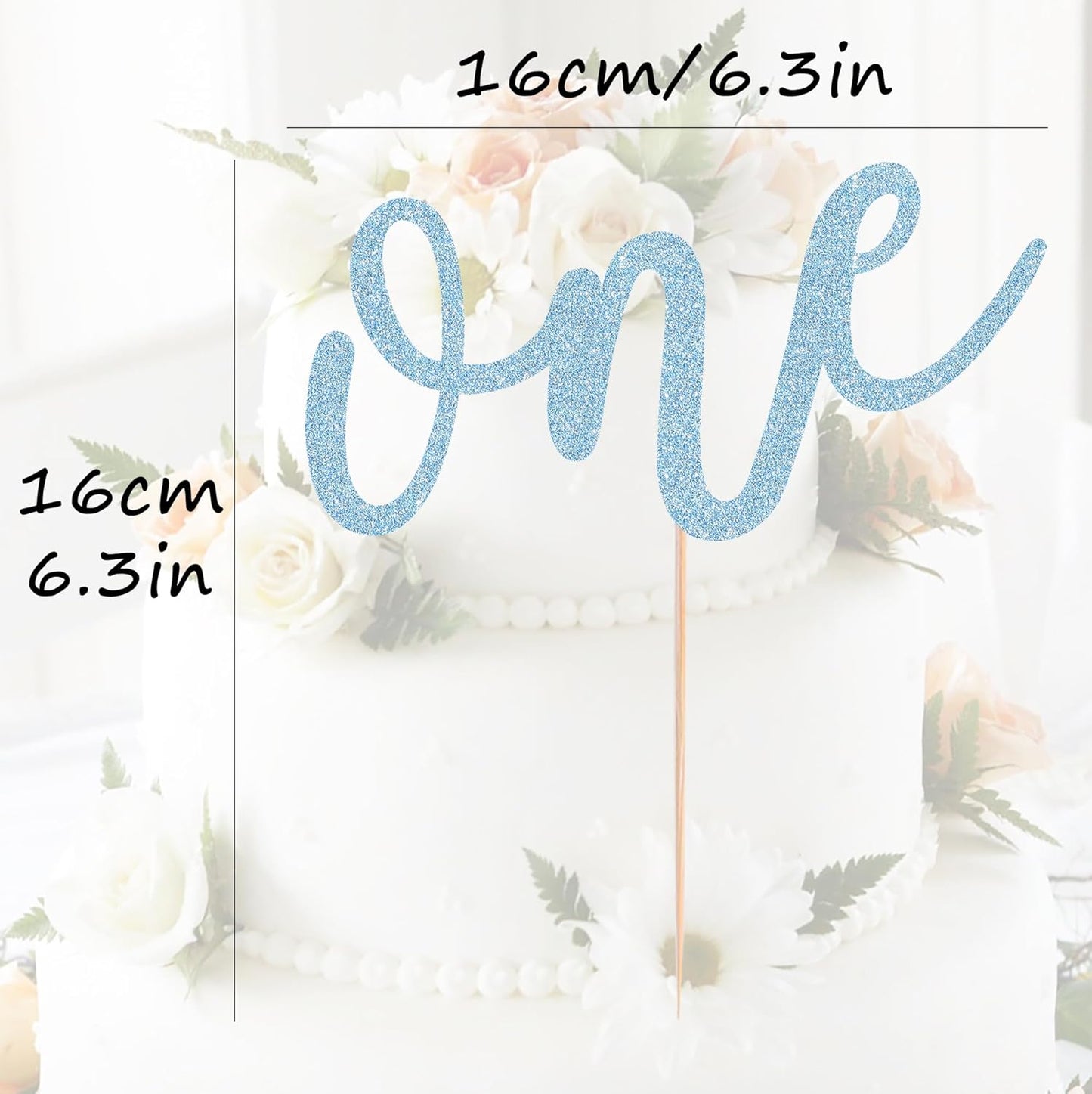 First Birthday Cake Topper - Light Blue Glitter One Cake Decorating Supplies for Girls and Boys, Perfect for Baby Shower/Gender Revealing Party Photo Booth Props