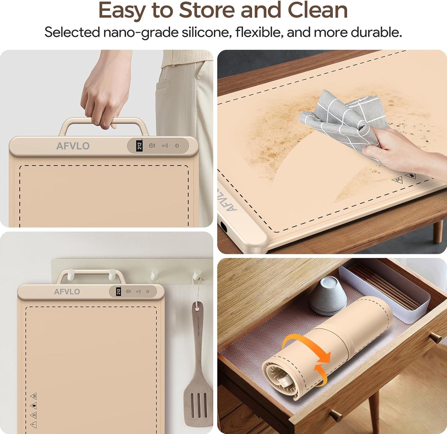 Electric Food Warming Mat with Adjustable Temperature, Upgrade High-tech Graphene Heating Film, Fast Full Surface Heating Mat, Roll Up Food Warmers for Parties Buffet (Cream)