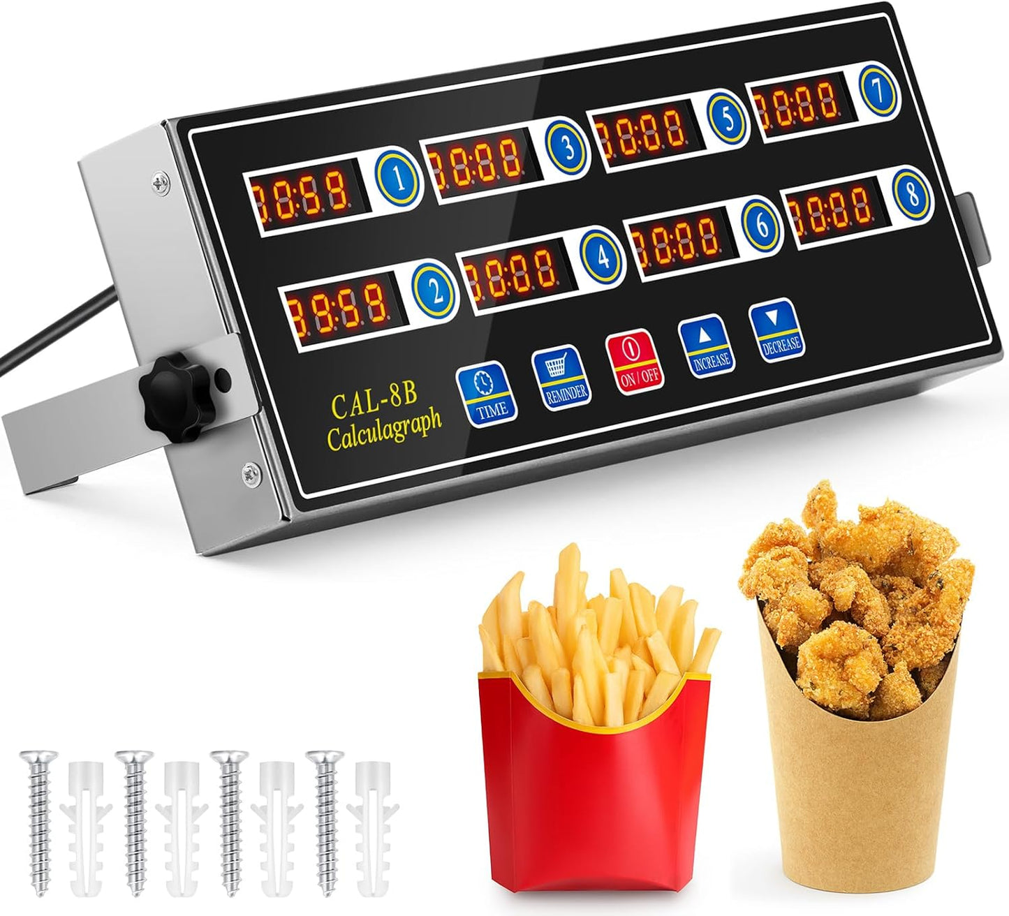 1 Pack 8-Channel Digital Kitchen Timer, Commercial Cooking Timer with Loud Alarm, Large LCD Display, for Restaurants, Baking, Labs, Multiple Independent Countdown Timers