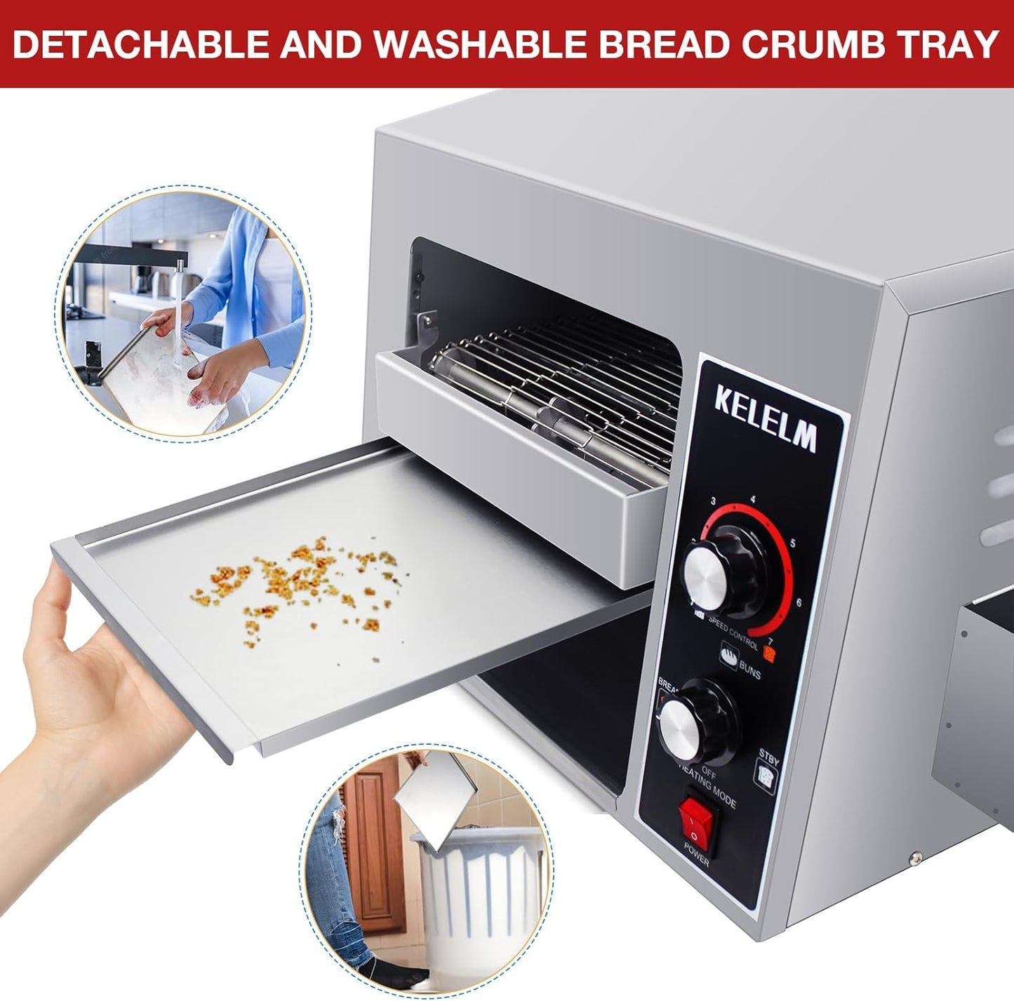 Conveyor Toaster,Commercial Toaster, Heavy Duty Restaurant 300 Slices for Bread Bun Bagel Baked Food,1.9KW