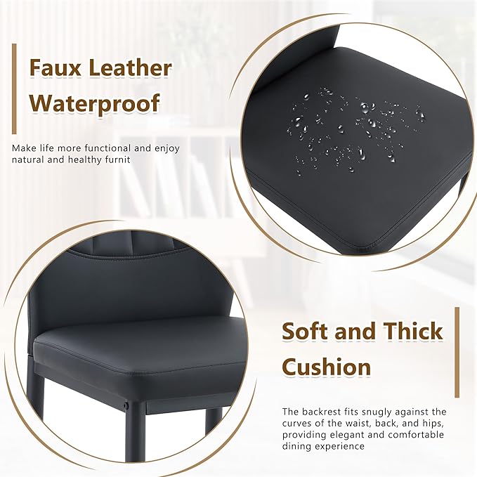 Black Dining Chairs Set of 8, Modern PU Leather Kitchen Chairs with Soft Cushion and Black Metal Legs, Waterproof and Easy to Clean, Armless Dining Chairs for Dining Room,Kitchen,Apartment