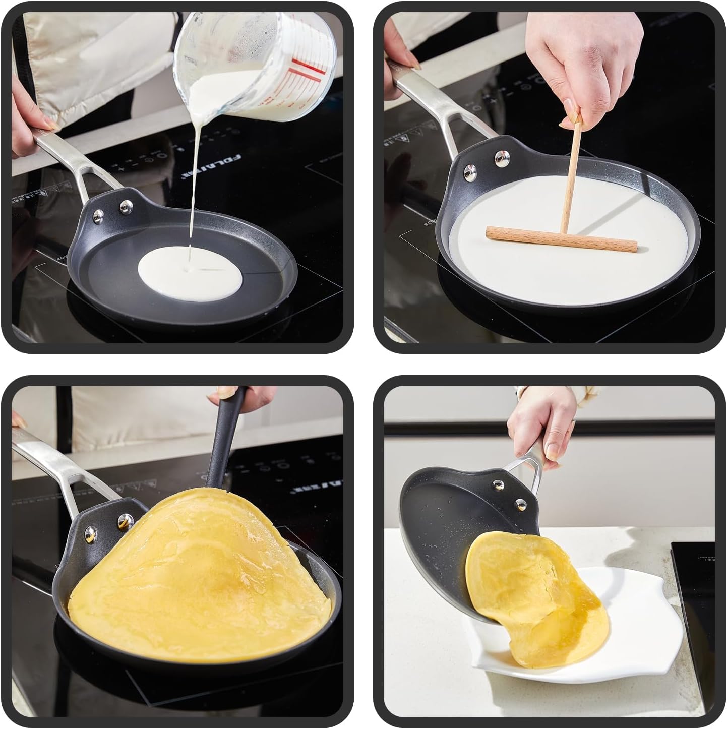 MsMk 11 inch Nonstick Crepe Pan, Titanium and Ceramic Nonstic Coating Flat Skillet Dosa Tawa Tortilla Pan, Large Pancake with Stay-Cool Handle, Induction Compatible, PFOA Free