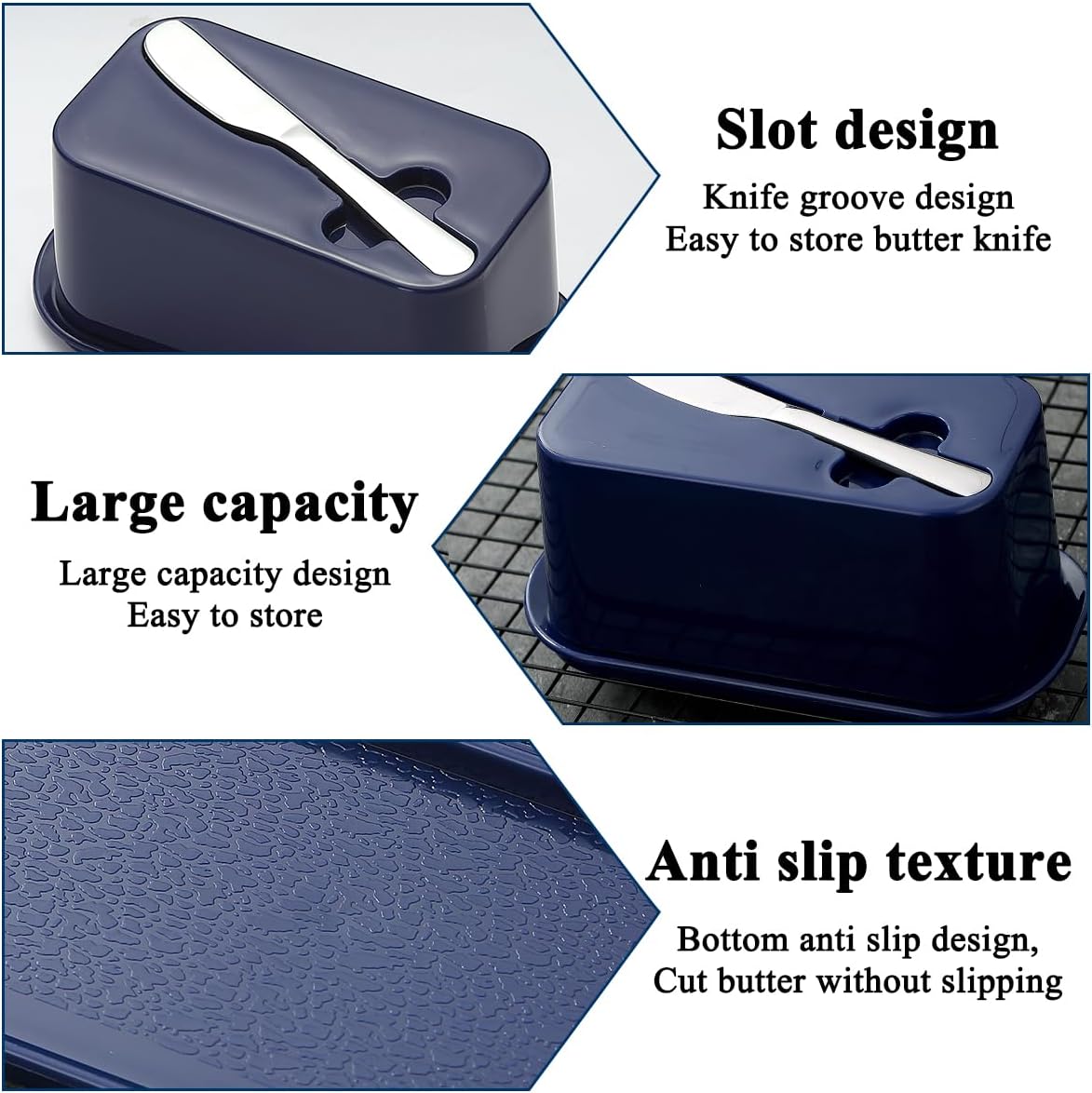 Evanda Butter Dish with Lid for Countertop and Refrigerator Door Shelf with Butter Spreader Knife, Butter Keeper, Plastic Butter Holder Tray Container for West/East Coast Butter