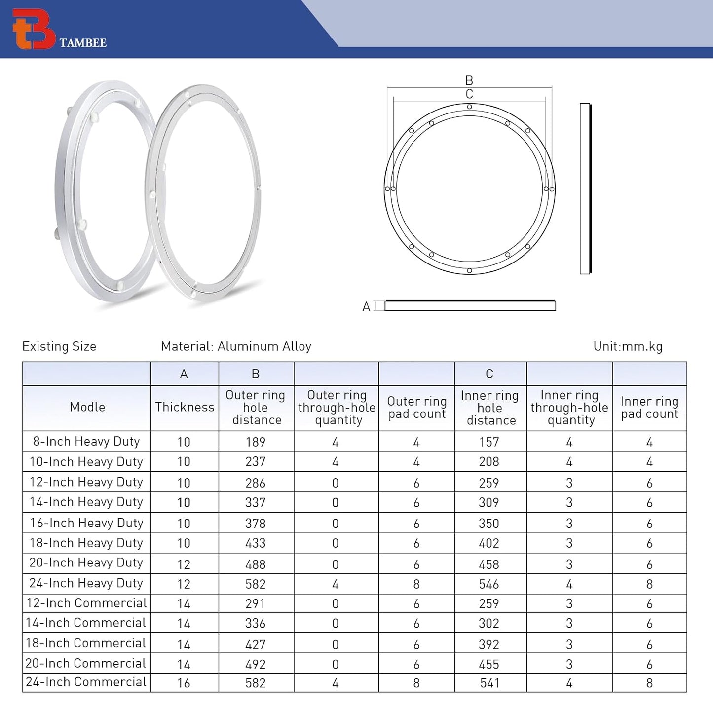 TamBee 24 Inch Lazy Susan Heavy-Duty Mute Bearing Turntable Ring Hardware Lazy Susan Hardware Lazy Susan Bearing Lazy Susan Parts Lazy Susan Mechanism Lazy Susan Kit Lazy Susan Base Only