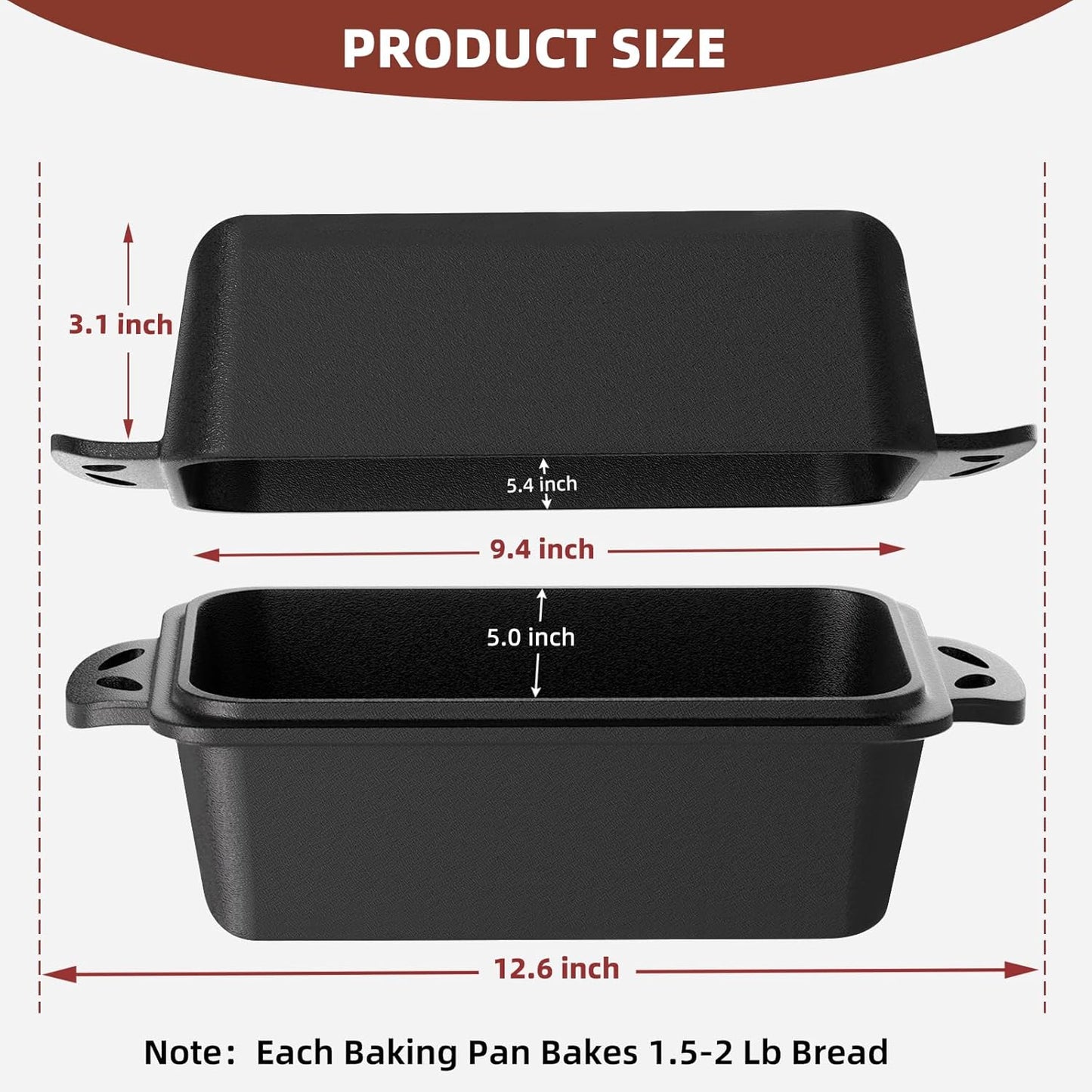 9×5 Inch Cast Iron Loaf Pan with Lid, 2 in 1 Loaf Bread Baking Pans for Homemade Bread, 2 Piece Set