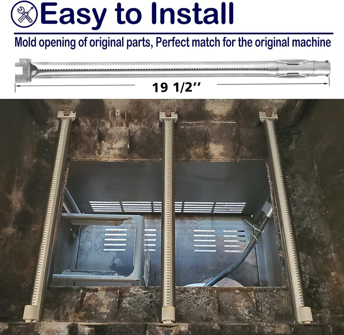 Grill Burner Tube 19.5 Inch Replacement for Weber Genesis 300 Series, Genesis E310 E320 E330 S310 S320 S330 Gas Grills, 62752 LP 3 Burners Tube Set Fits Up Front Control