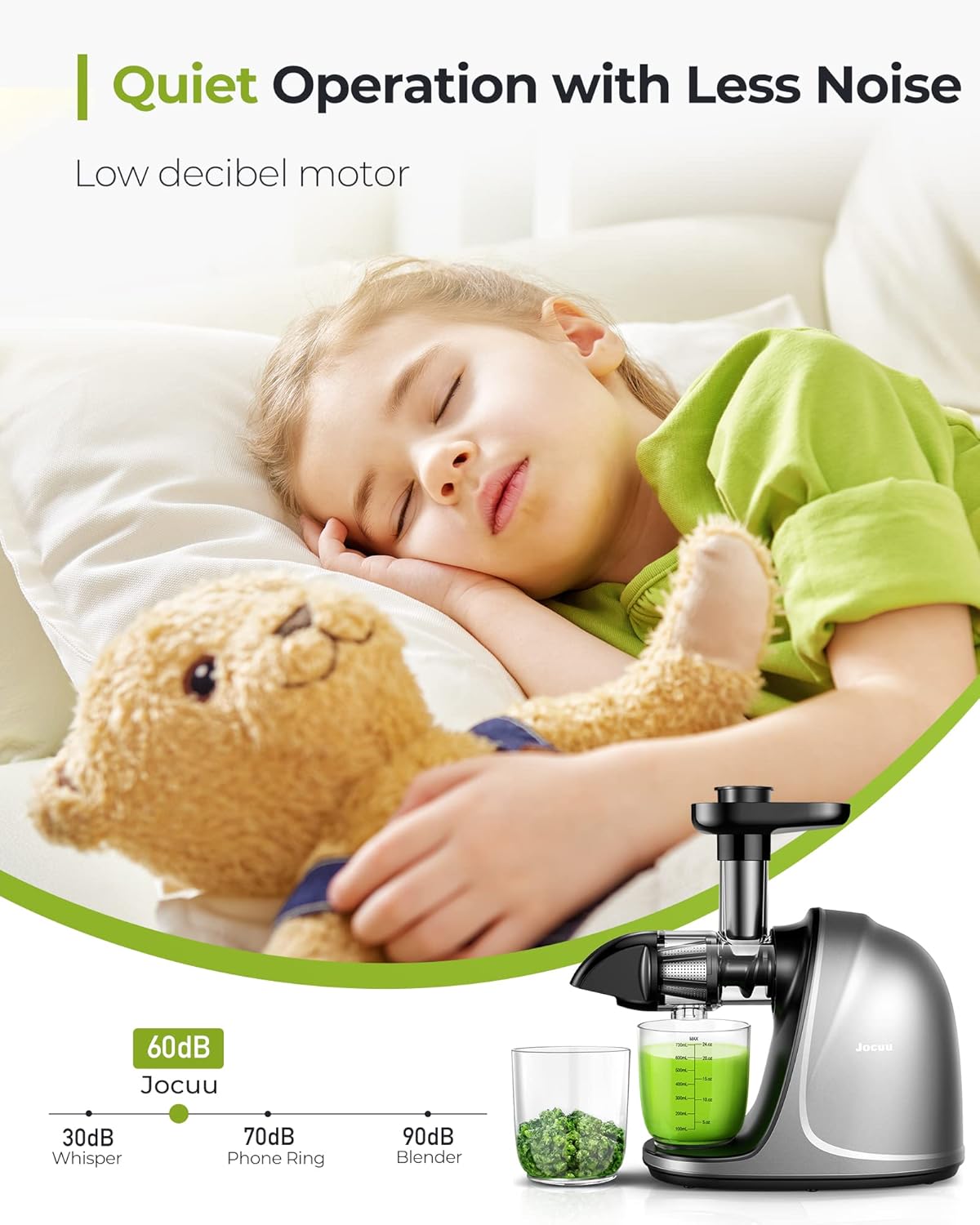 Jocuu Slow Masticating Juicer Machines with Soft Hard Modes Easy to Clean Quiet Motor & Reverse Function, Cold Press Juicer for Fruit & Vegetable, 90% Juice Yield, with Brush & Recipes (Grey)