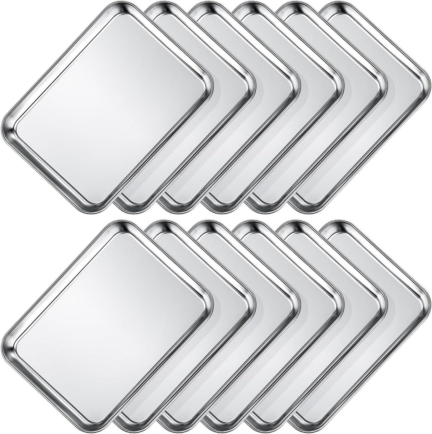Wildone Sheet Pan Set Baking Sheet Cookie Sheet Baking Pan Toaster Oven Pans, 12 PCS Stainless Steel Baking Tray Cookie Pan, Heavy Duty & Dishwasher Safe, 9 x 6.7 x 1 Inches