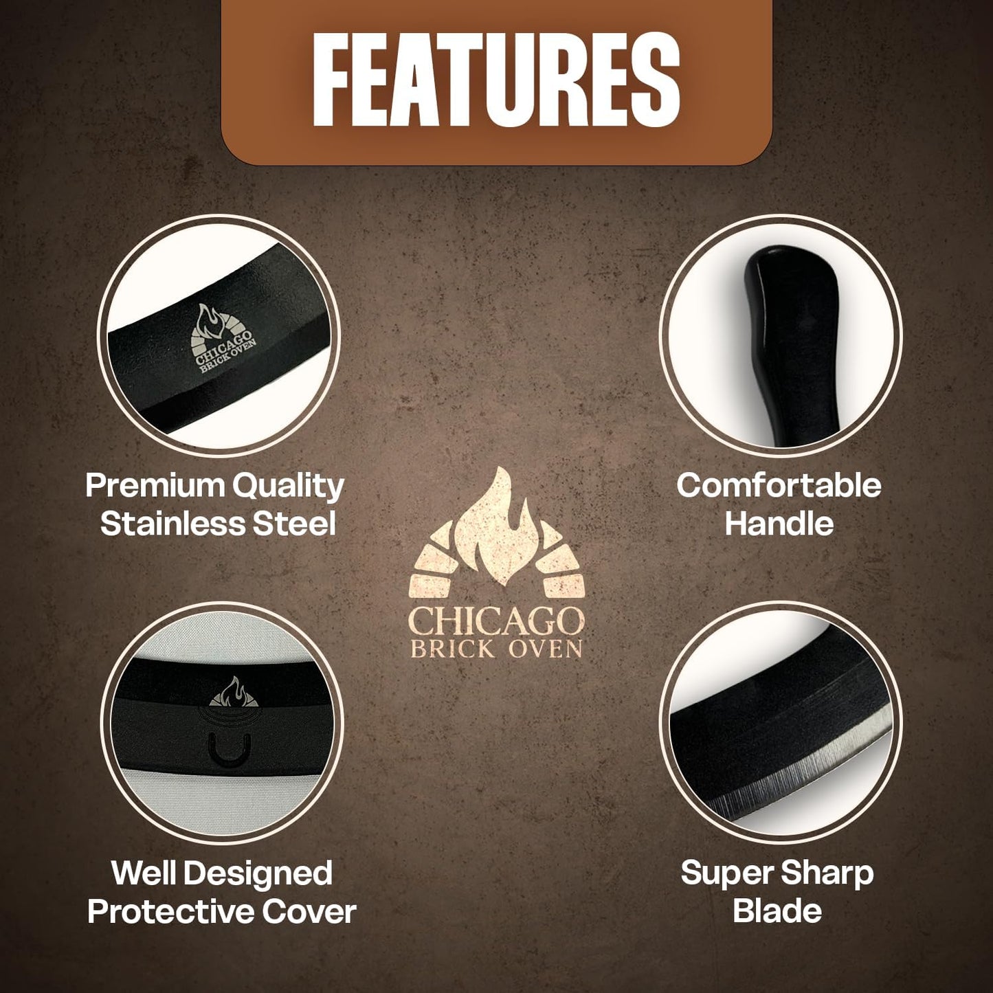 12-Inch Pizza Cutter Rocker Blade – Stainless Steel Mezzaluna Knife with Titanium Coating – Large Professional Pizza Cutter with Protective Cover – Dishwasher Safe