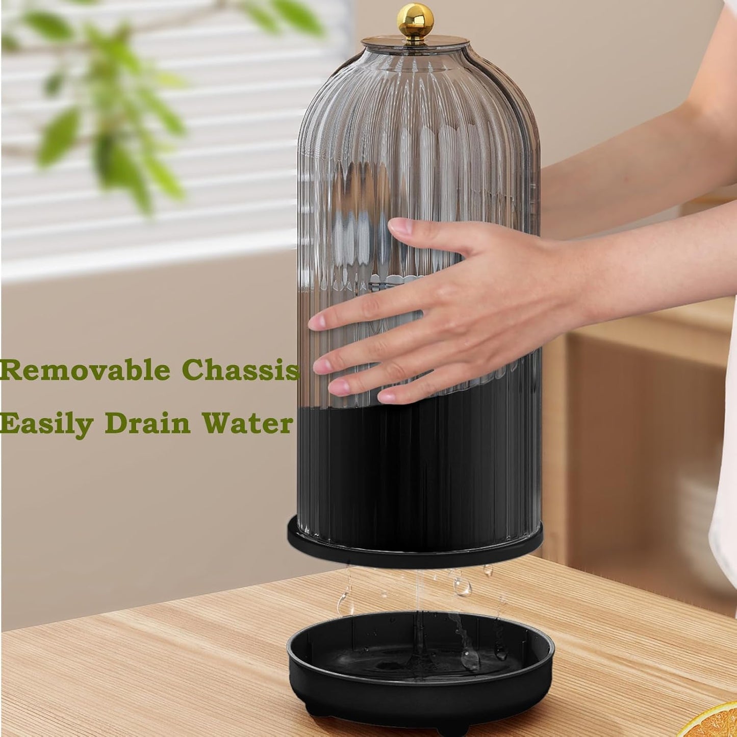 JEESA Utensil Holder with Lid, 360° Rotating Flatware Organizer for Cutlery Spoon Fork(H Less 8"), Silverware Caddy Organizer Drainage Dustproof Flatware Holder Kitchen Countertop Storage, Black