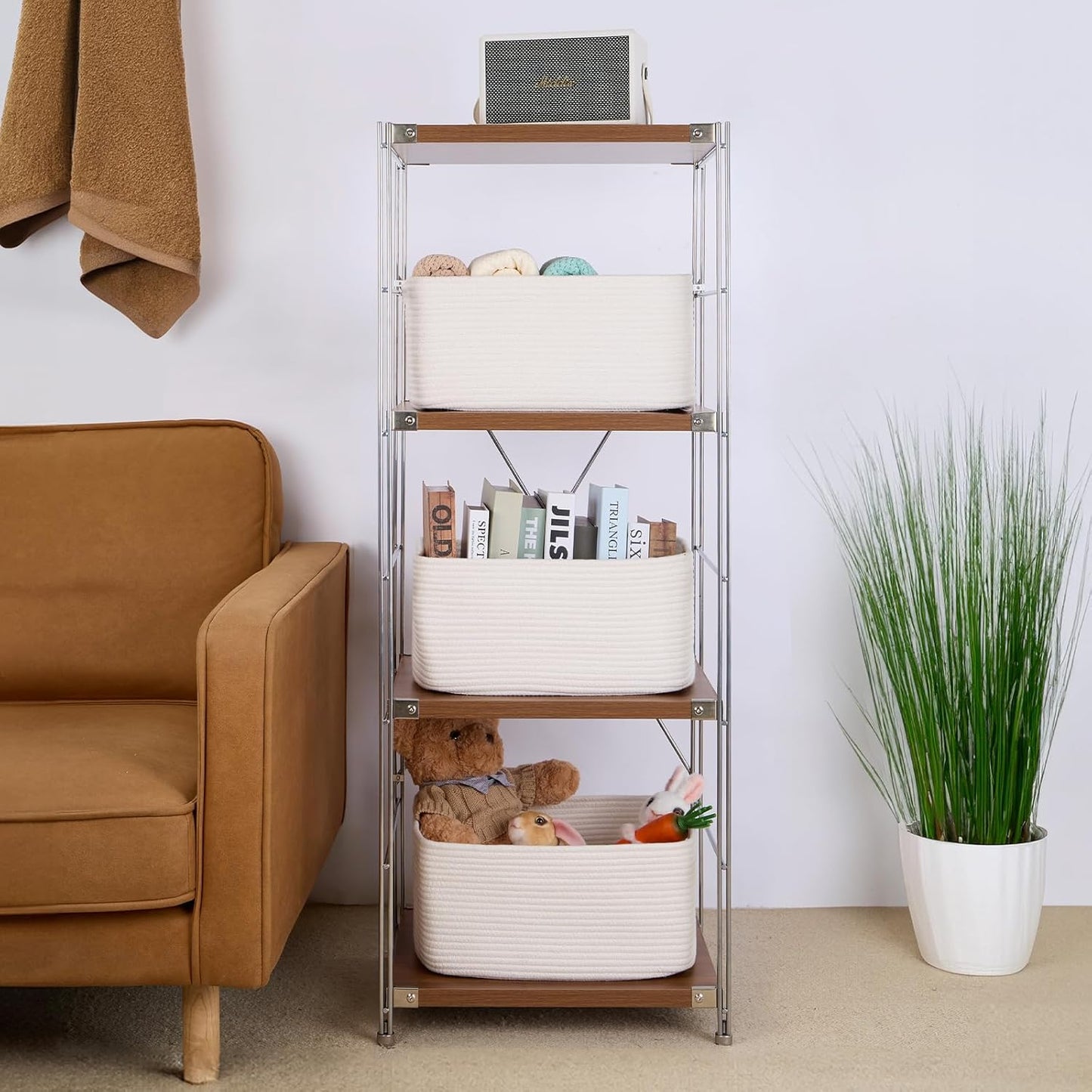 Large Storage Baskets for Organizing, Closet Shelf Baskets for Clothes Blanket Towels, Baby Nursery, Toy Bins Box, Woven Rope Baskets, 17 x 13 x 7.5”, 4 Packs Off White