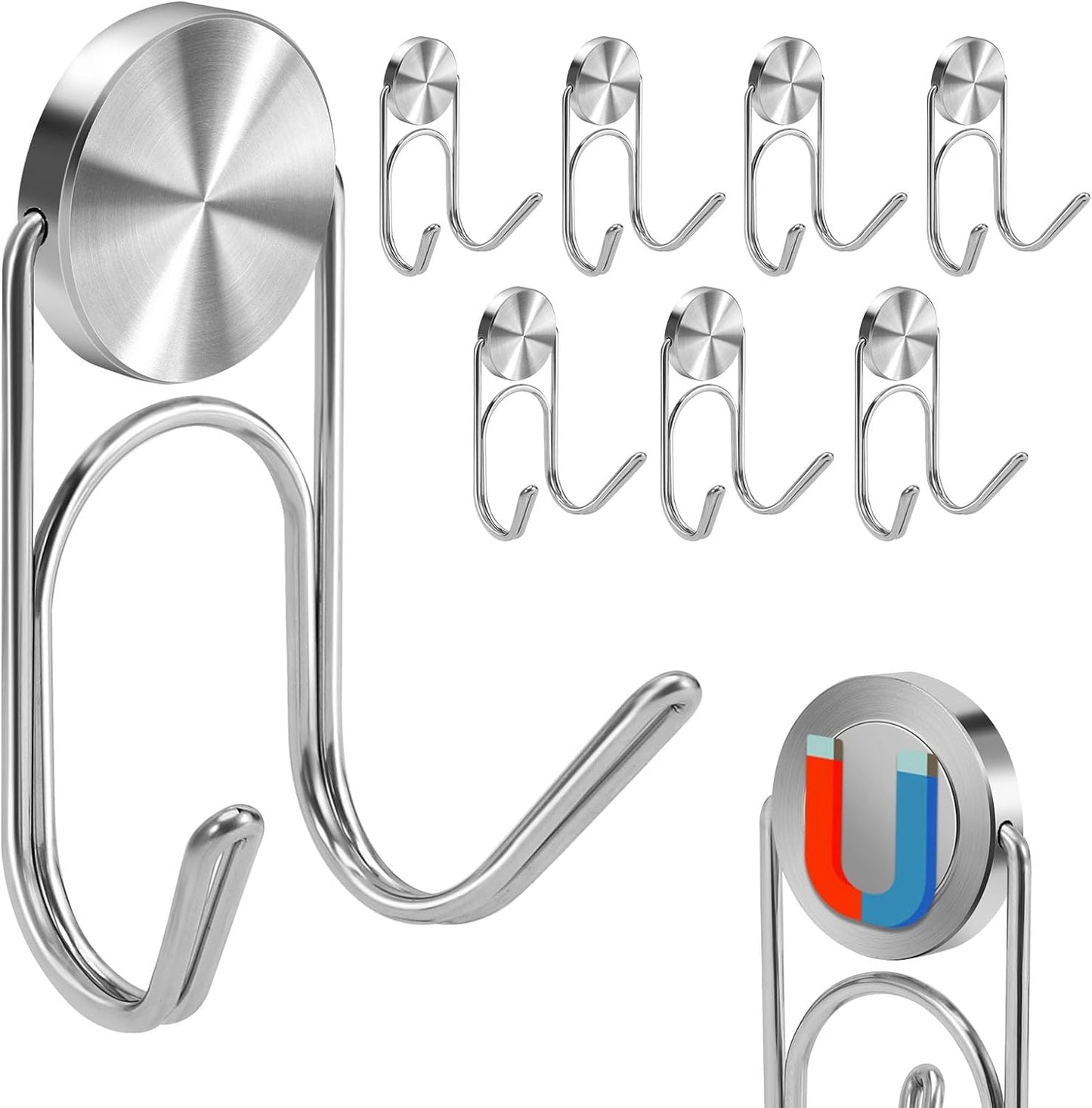 Magnetic Hooks Heavy Duty Magnetic Hooks,Magnets Hanging Hooks for Refrigerator Grill Toolbox Cabins Outdoor,Cruise Essentials Camper Accessories,8pack(Silver,0.9in-2 15Lbs)
