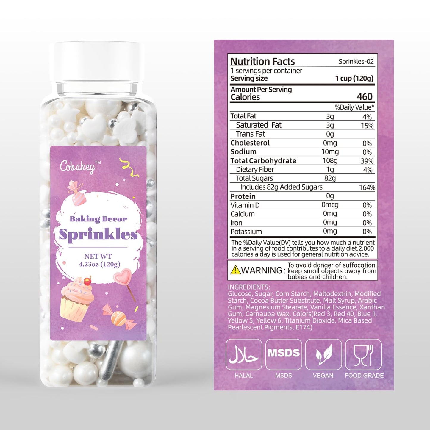 White Wedding Sprinkles for Cake Decorating 4.23ounce - Sugar Mix Contains White & Silver Pearl Sprinkles for Cupcake Toppers, Ice Cream, Candy, Cookie Decorations - Wedding Party Supplies